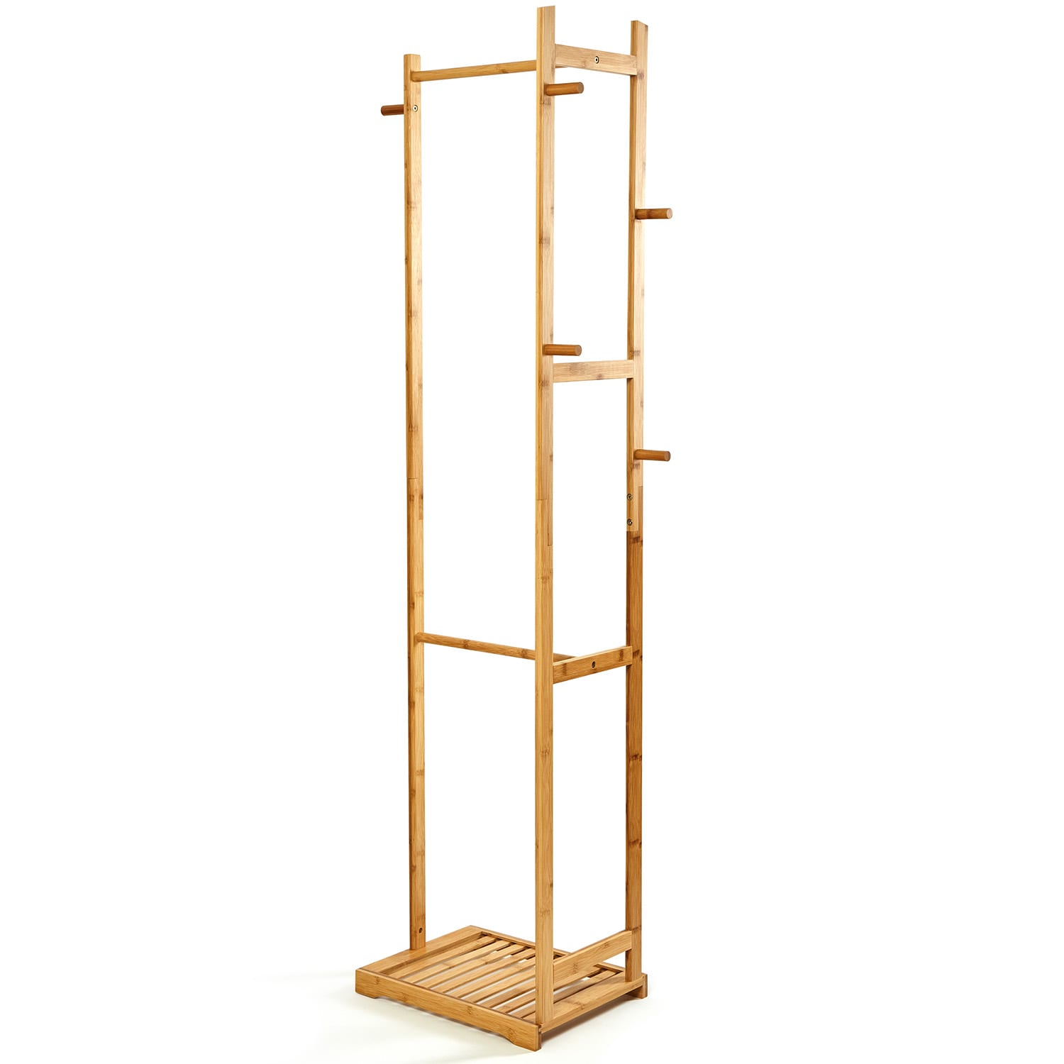 Garderobe 5 haken 2 kledingstangen bergruimte bamboe 
