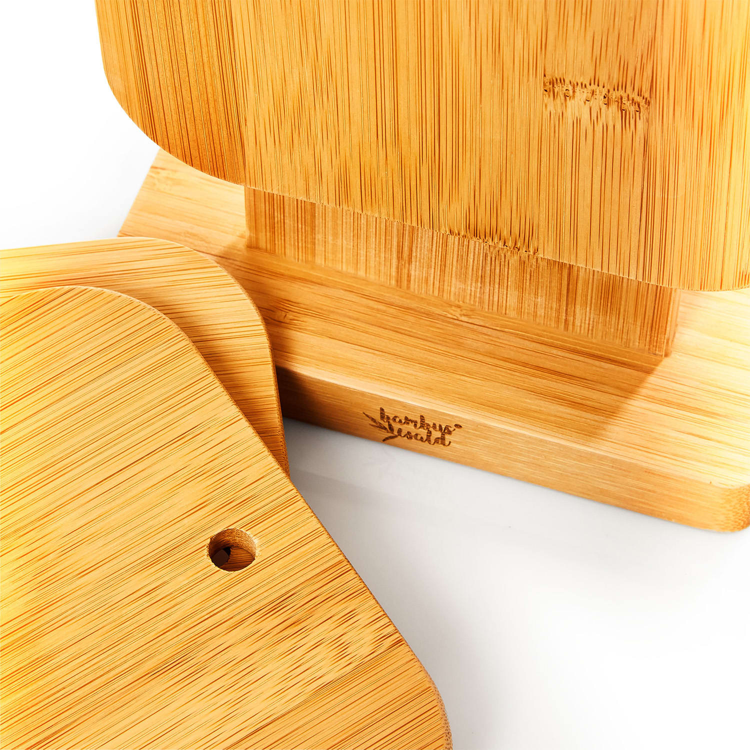 Bambusové snídaňové desky se stojanem, 6 dílná sada, 22 x 0,9 x 16 cm, snadná údržba 