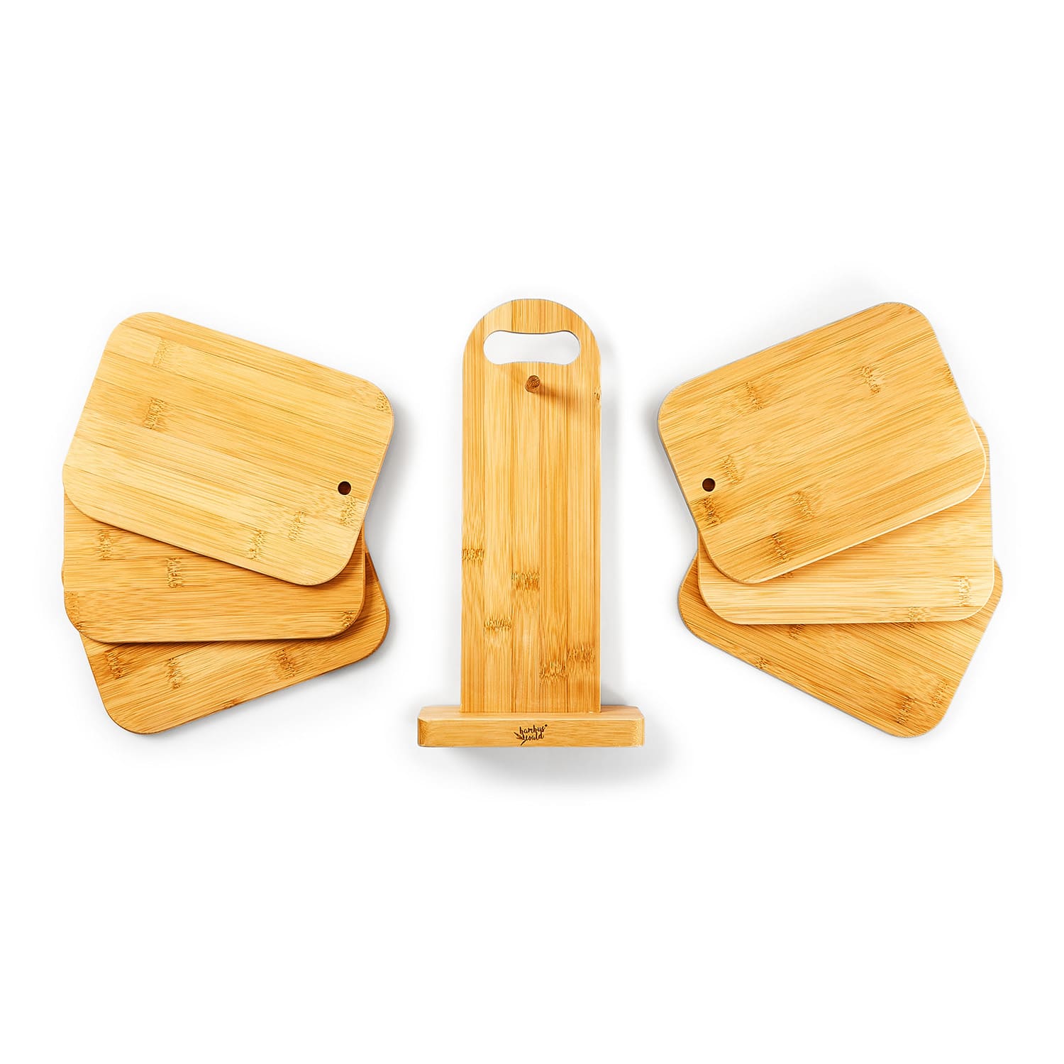 Bambusové snídaňové desky se stojanem, 6 dílná sada, 22 x 0,9 x 16 cm, snadná údržba 