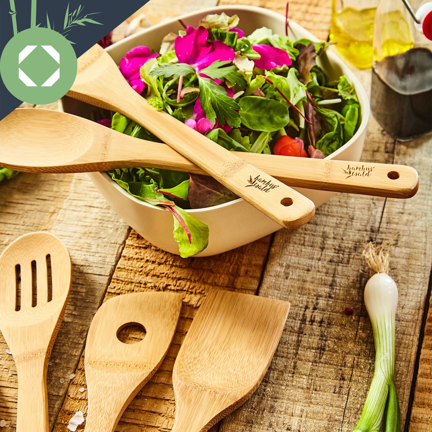 Sada vařeček s boxem, 6dílná souprava, trvanlivá, lehká, bambus 