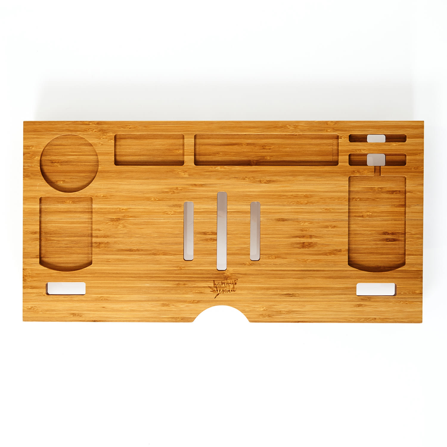 Soporte de monitor con ranuras de ventilación y compartimentos de almacenamiento 60x8,5x30 cm de bambú