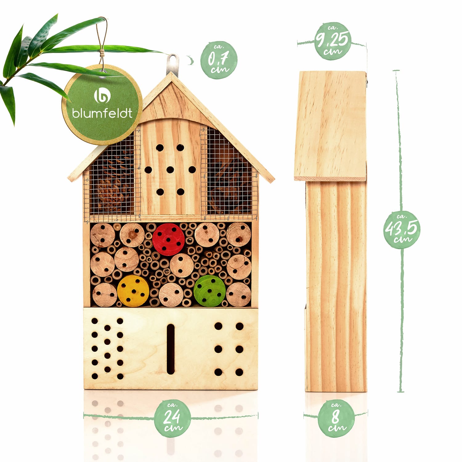 Hotel per insetti con spruzzi di colore utilizzabile tutto l'anno legno di pino 