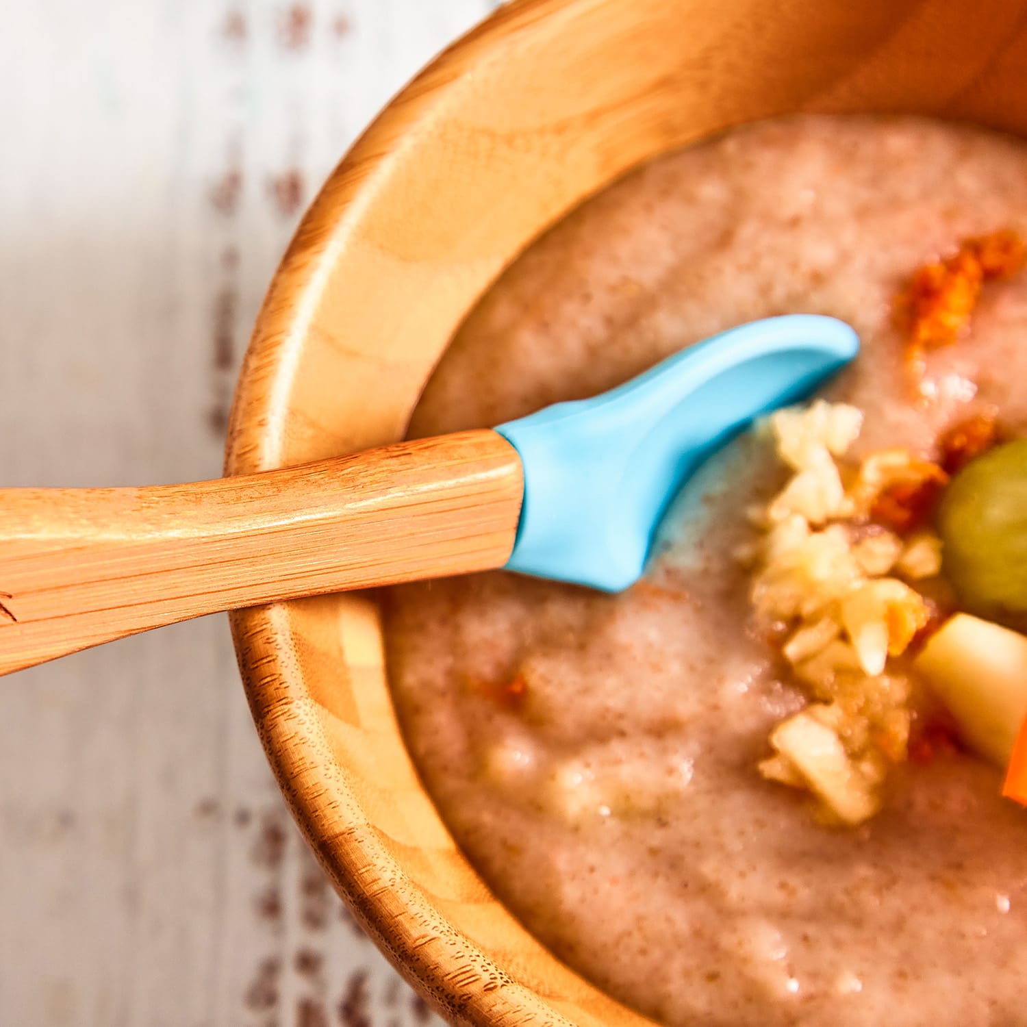 Dječje posuđe, s bambusovom zdjelicom i žlicom, 400 ml, uključujući vakuum, Ø: 13,7 cm Aqua