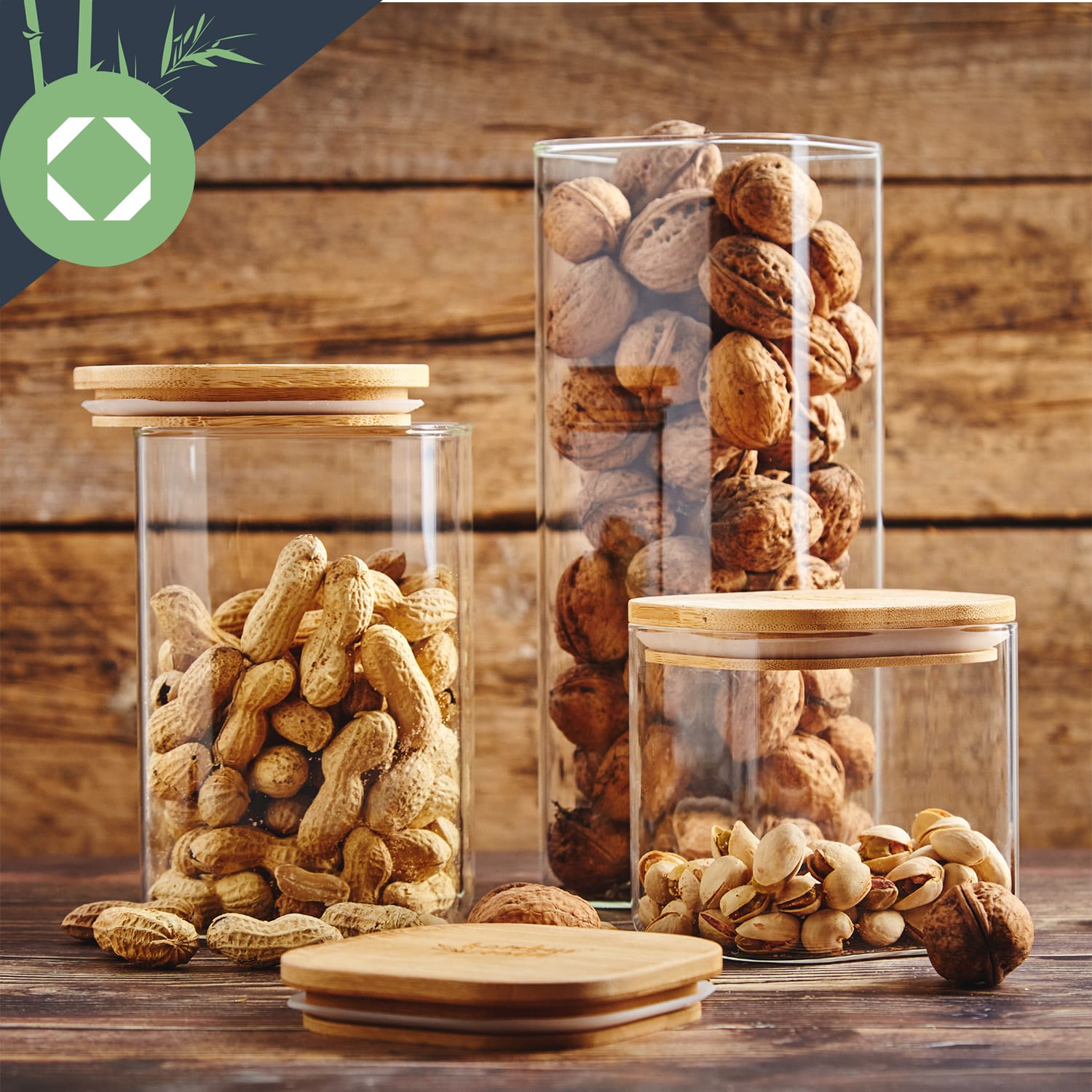 Vierkante pot met bamboe deksel luchtdicht met siliconen ring 10 x 25 x 10 cm 