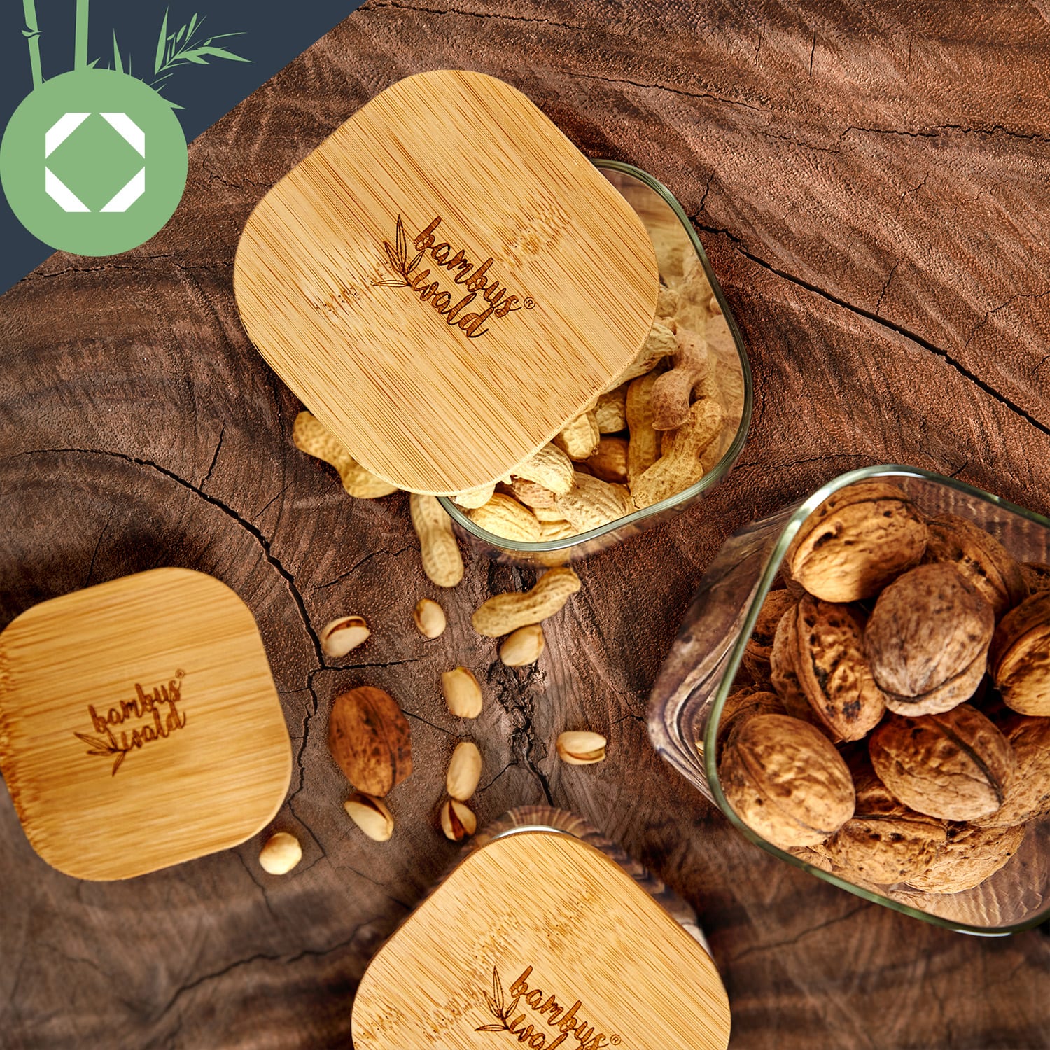 Vierkante pot met bamboe deksel luchtdicht met siliconen ring 10 x 25 x 10 cm 