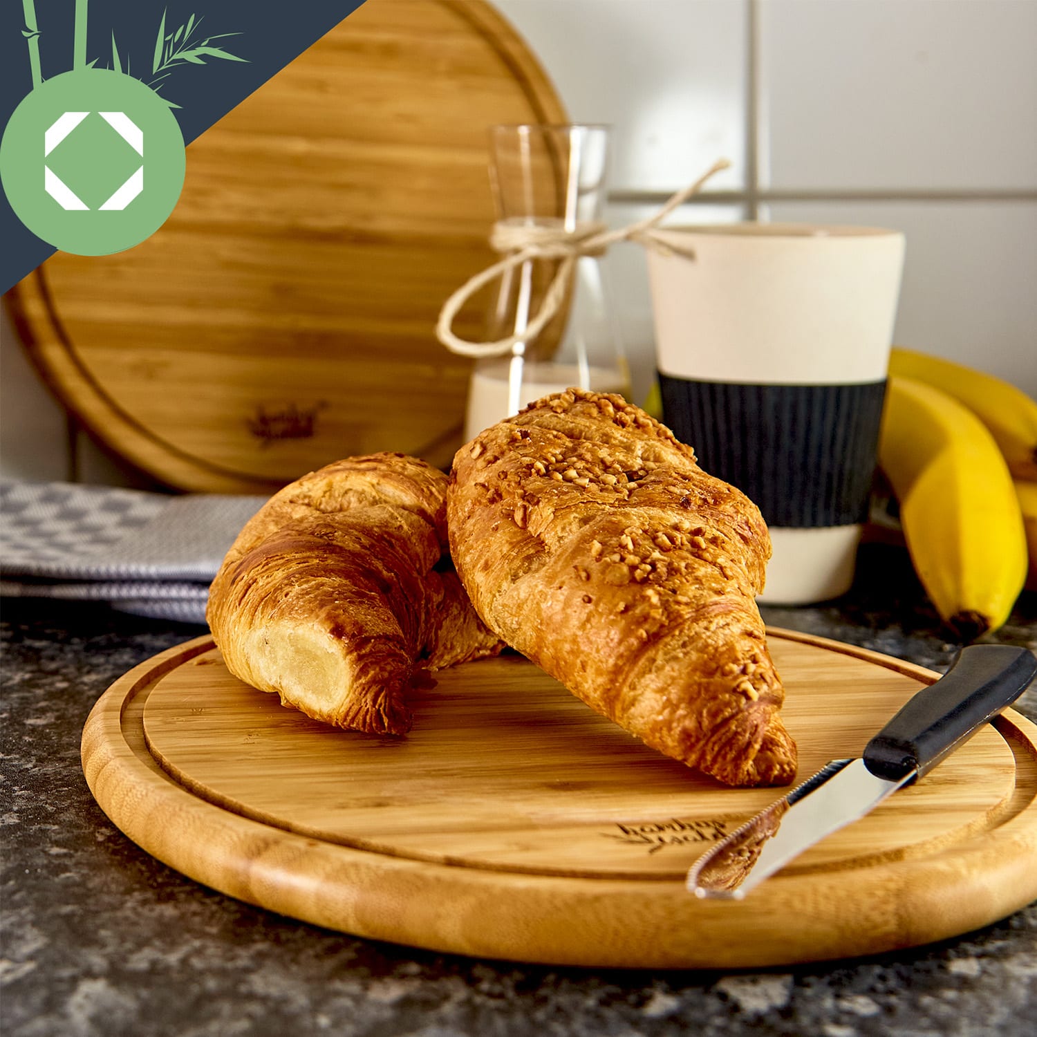 3-dielna súprava bambusových raňajkových dosiek, okrúhle, 25 x 1,6 cm (ØxV), jednoduchá údržba 