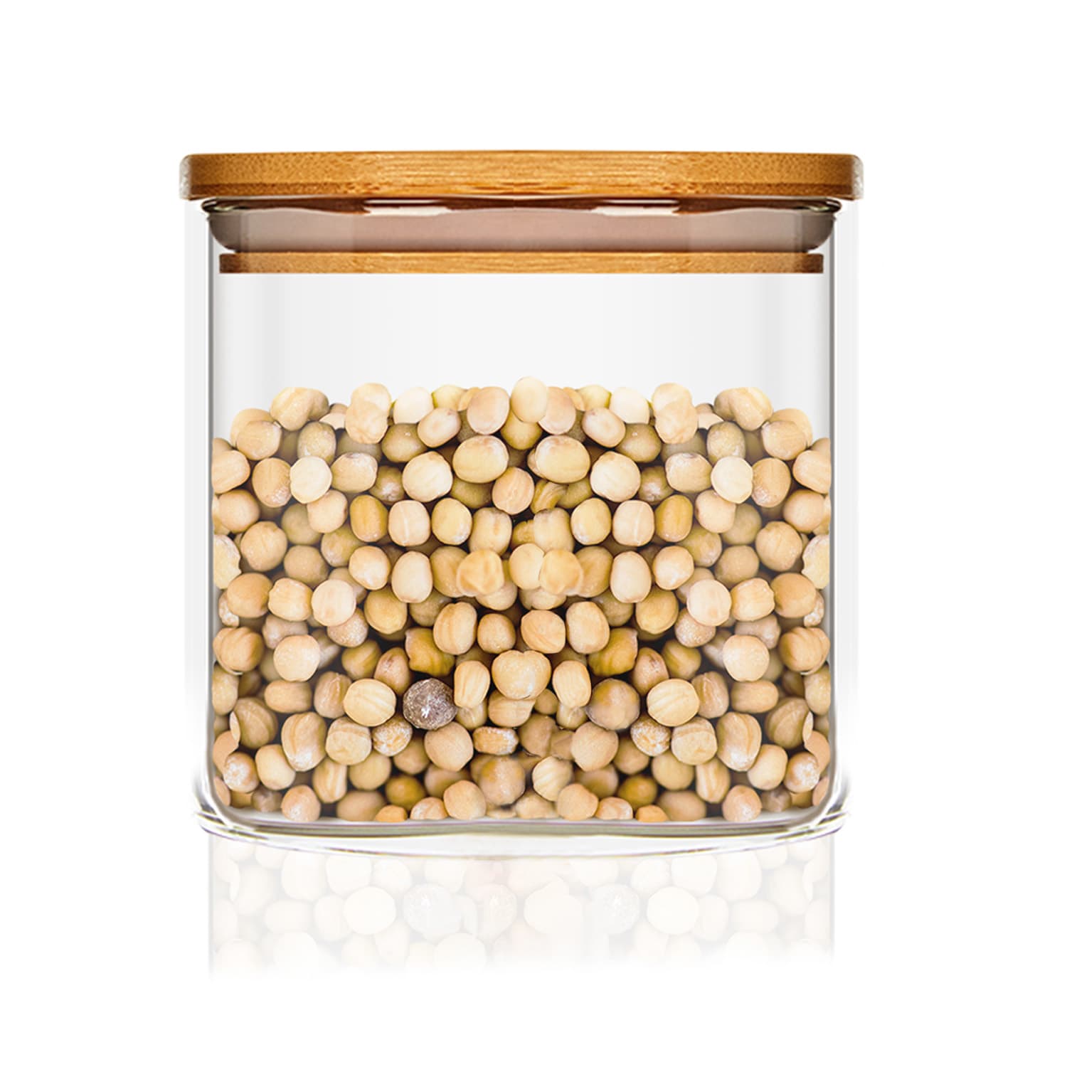 Bocal carré avec couvercle en bambou hermétique avec joint en silicone 10 x 10 x 10 cm 700 ml 