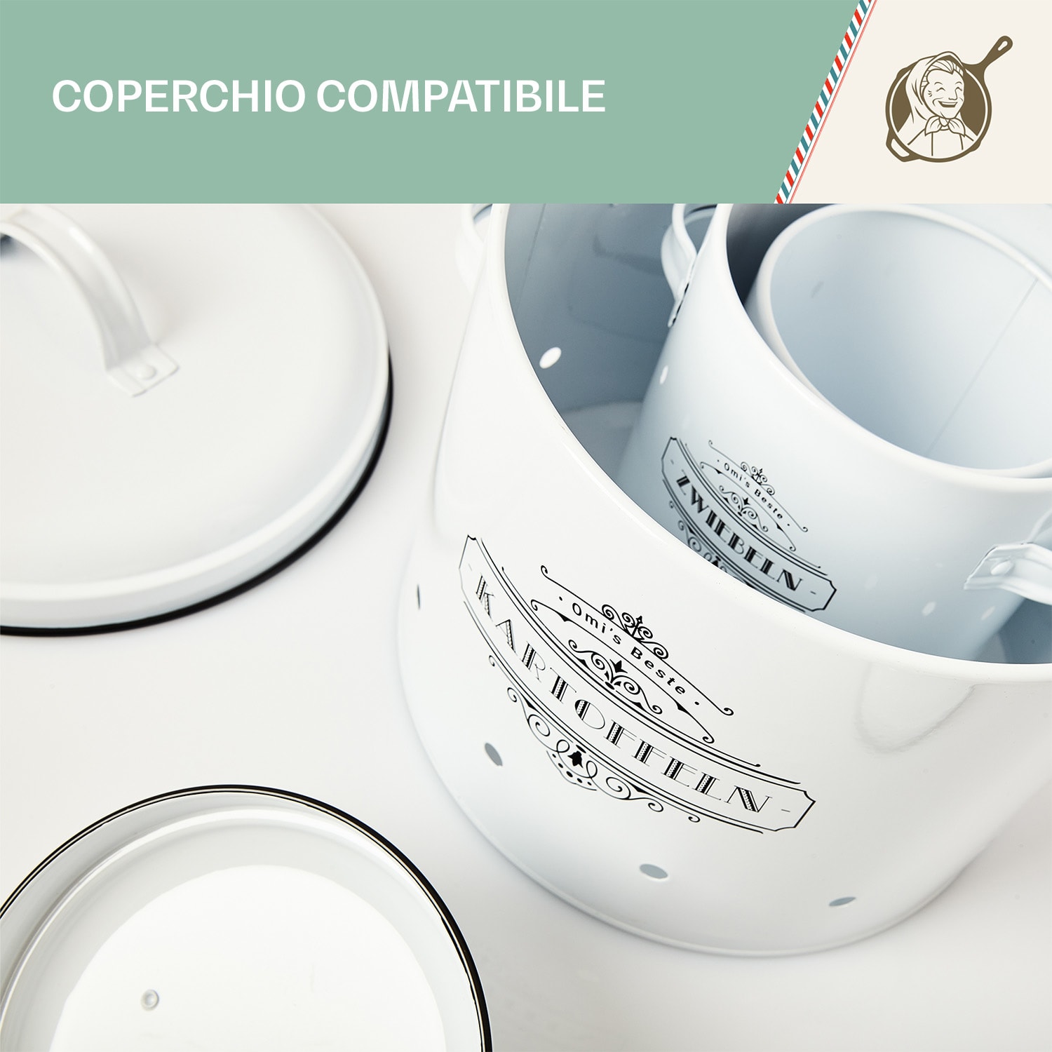 Set di 3 contenitori di stoccaggio, lamiera metallica, rotondi, coperchi 3er-Set | Bianco