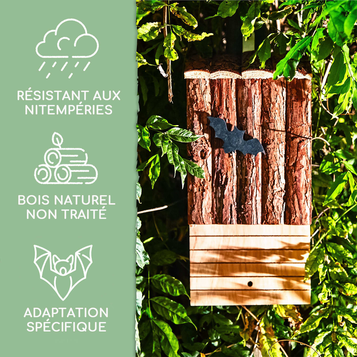 Nichoir pour chauve-souris habitable toute l'année aide à l'hivernage en bois de sapin 