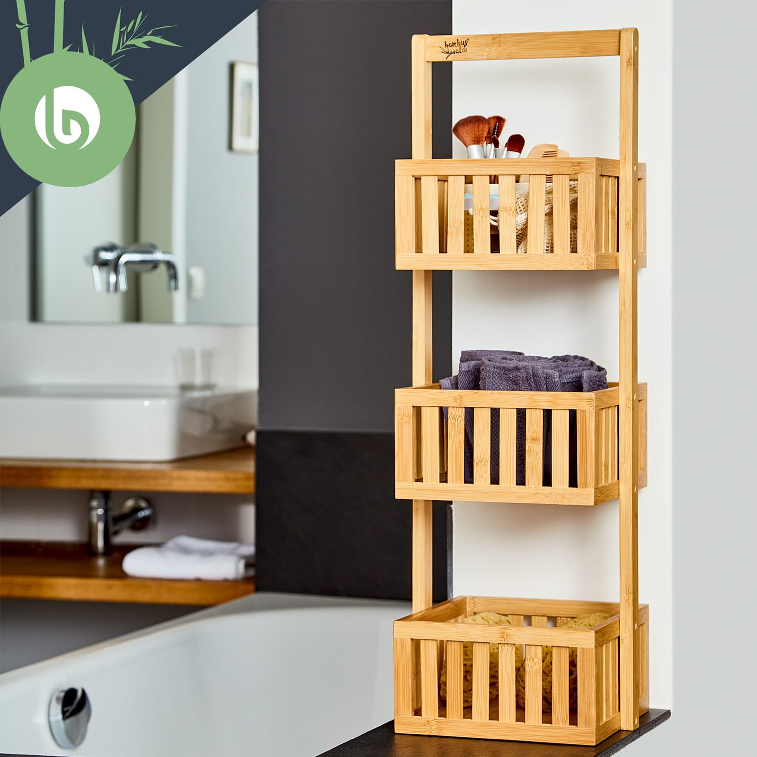 Premium doucherek 27 x 82 x 24 cm roosteroptiek vochtresistent bamboe 