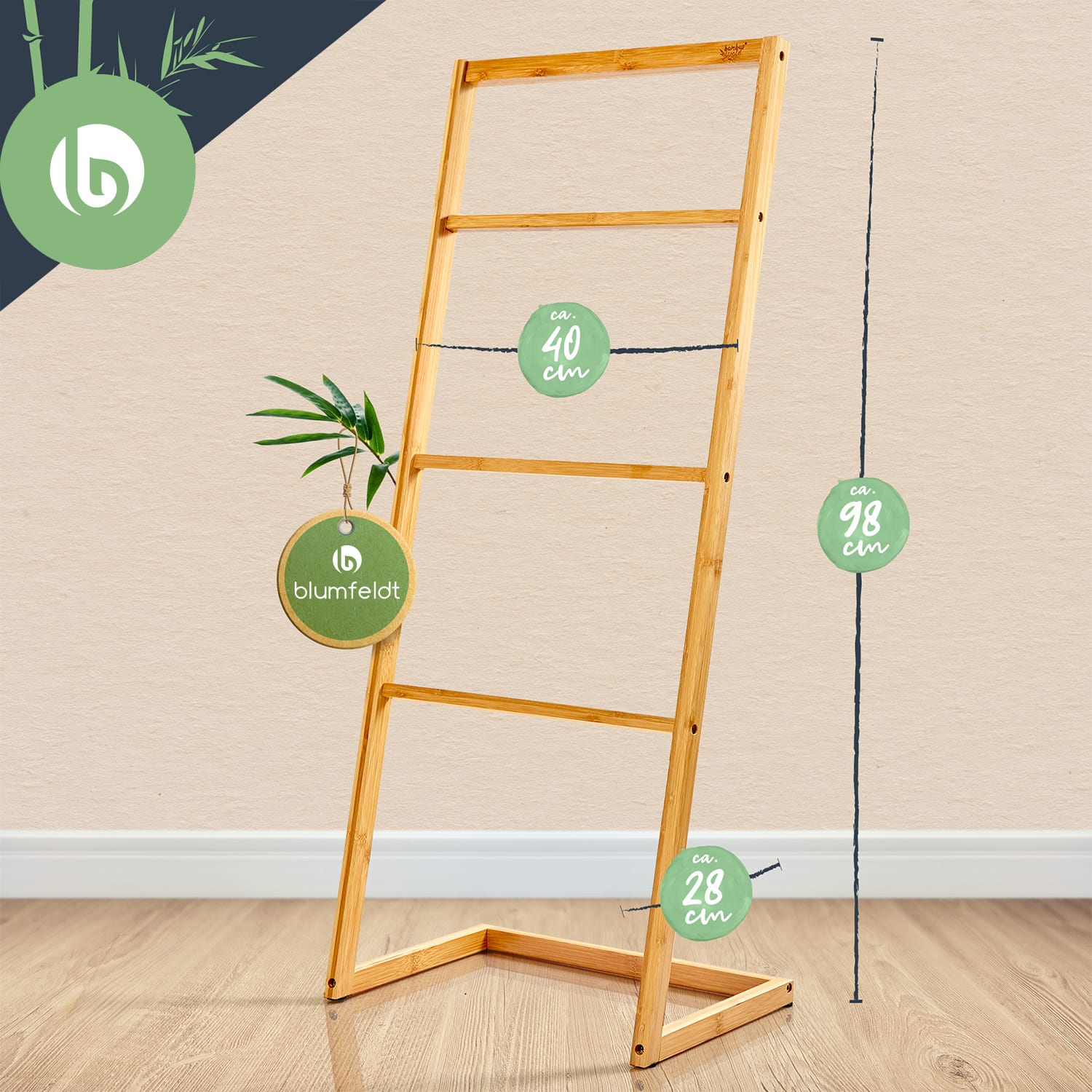 Toallero con 4 barras 40 x 98 x 28 cm Diseño de escalera Bambú