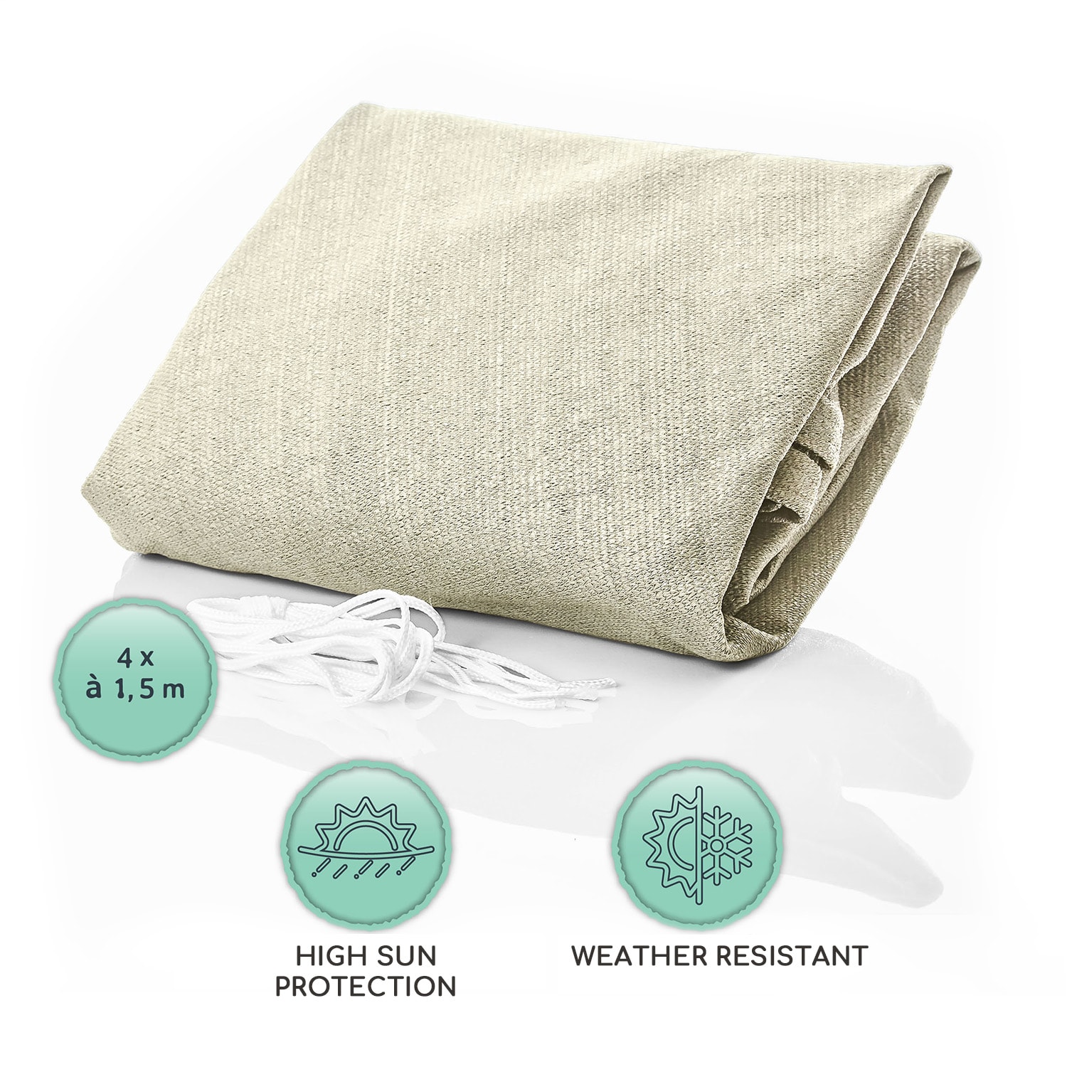 rectangular awning 3x4 m with fixing rings polyester  air permeable 3 x 4 m | Cream