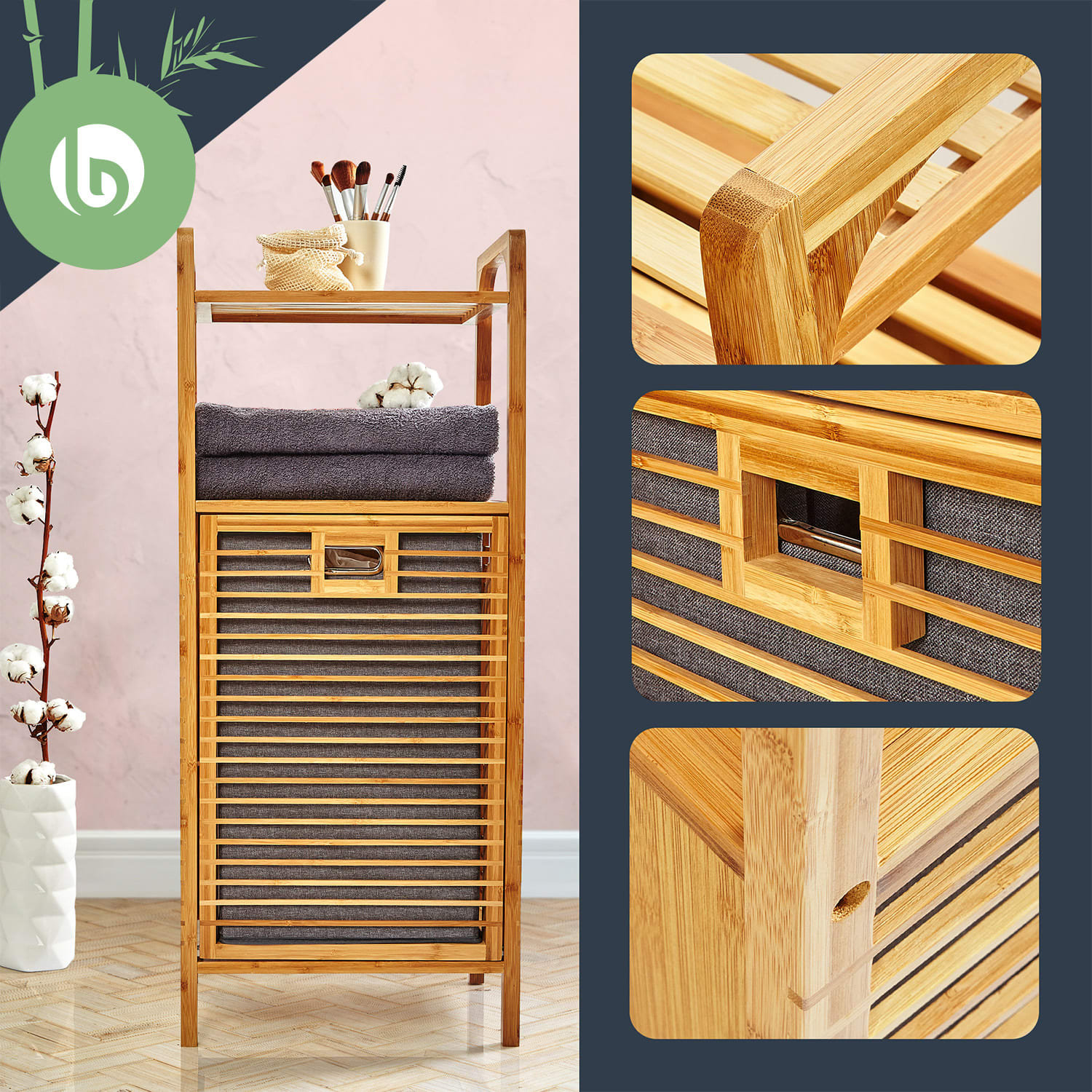 étagère sur pied 2 en 1 2 niveaux de rangement panier amovible bambou coton