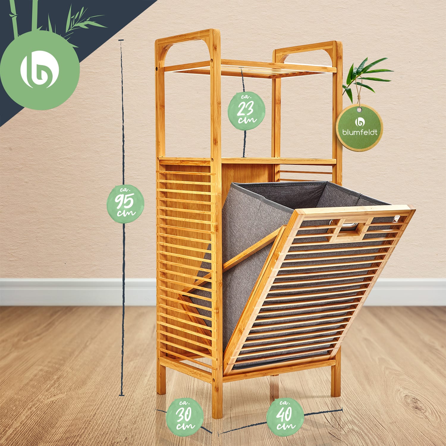 2-in-1 Standregal 2 Ablagefächer herausnehmbarer Korb Bambus Baumwolle 