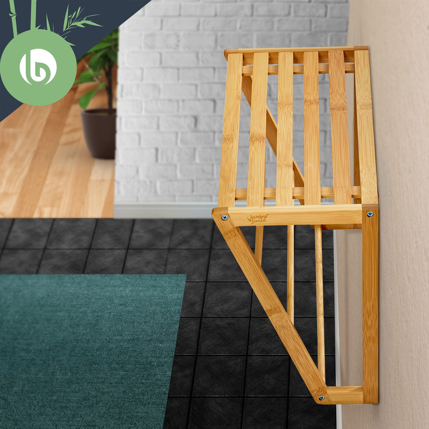Wall shelf for the bathroom 3 towel rails top shelf 42 x 30 x 20 cm bamboo