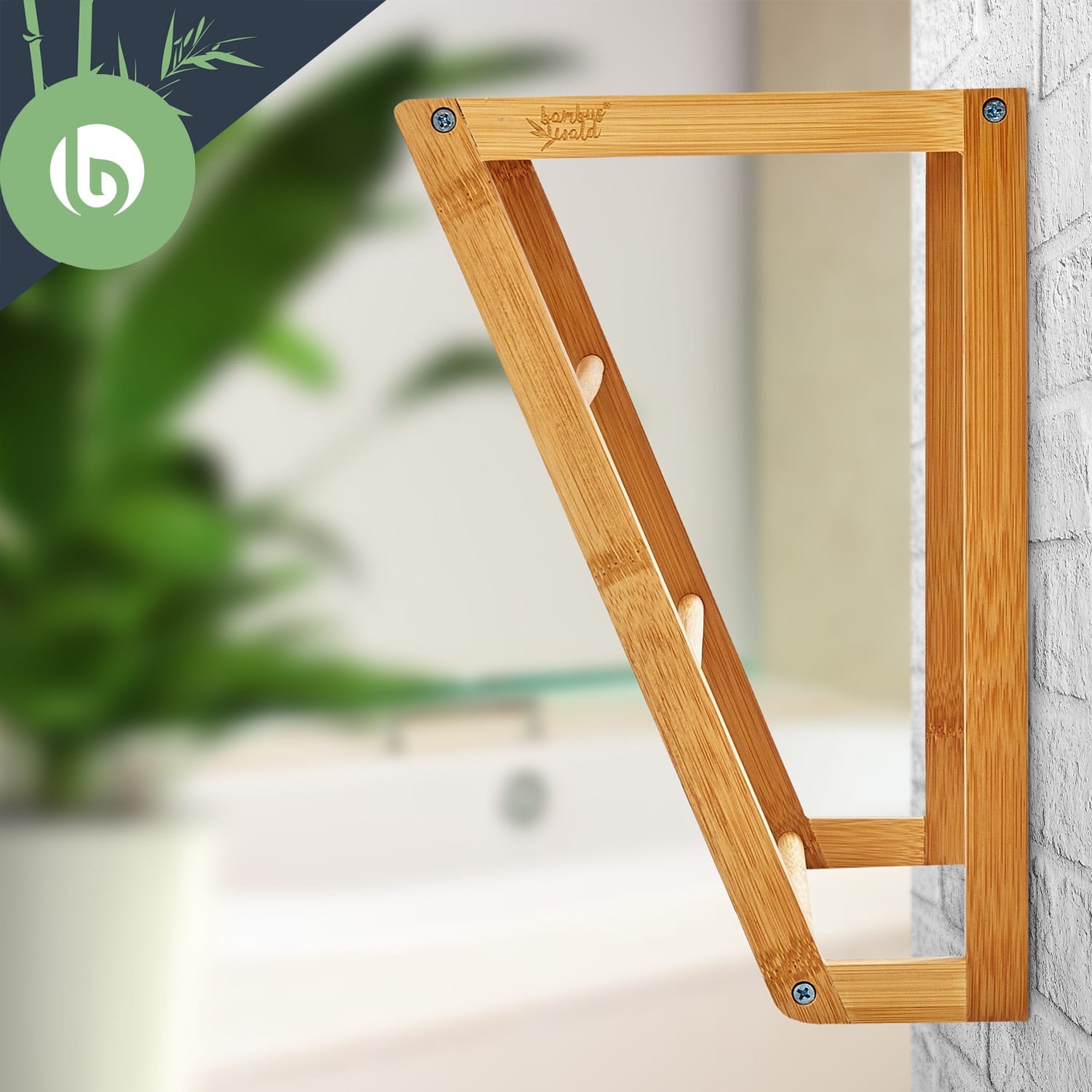 Wall shelf for the bathroom 3 towel rails top shelf 42 x 30 x 20 cm bamboo