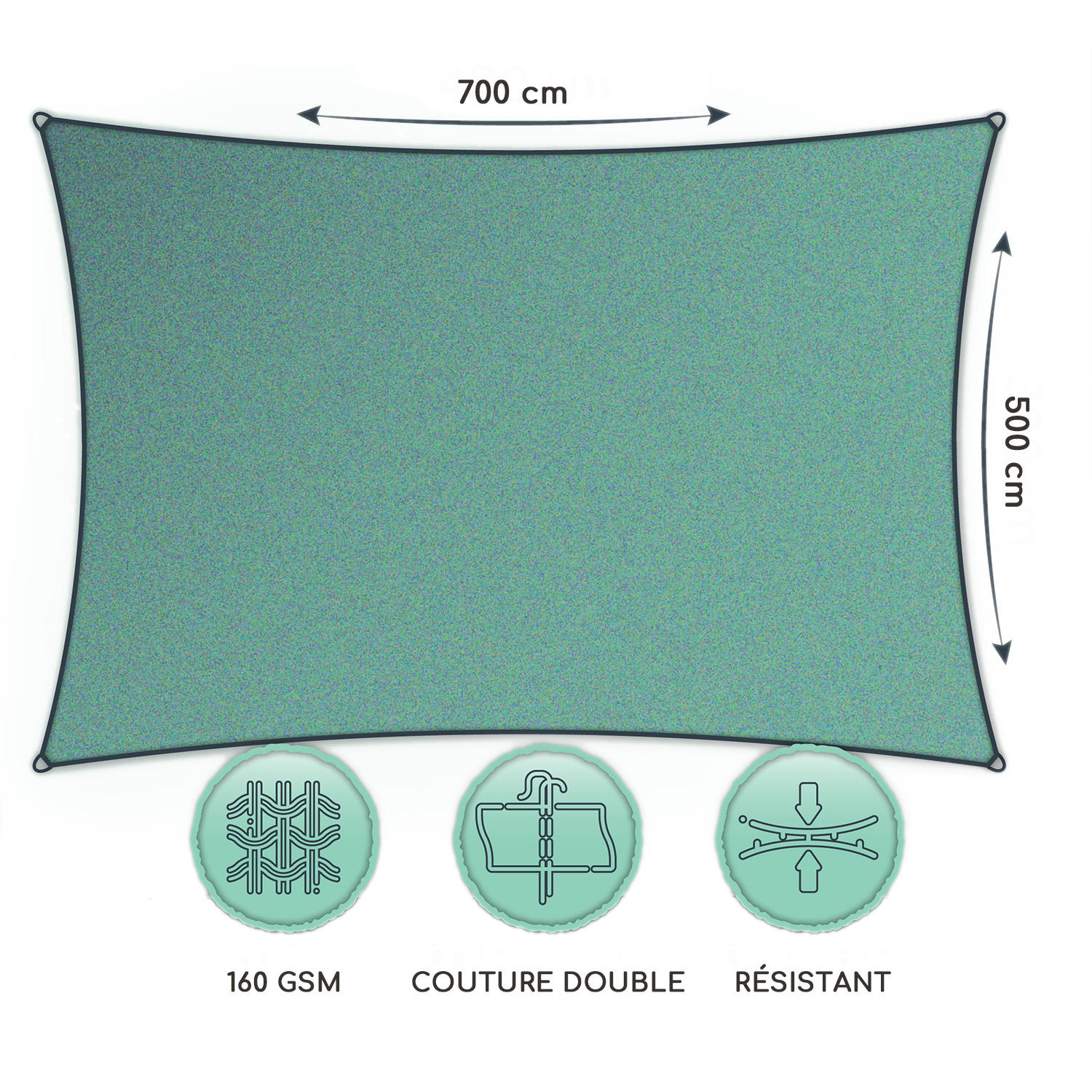 voile solaire rectangulaire 5x7 m avec anneaux de fixation polyester perméable à l'air 5 x 7 m | Crème