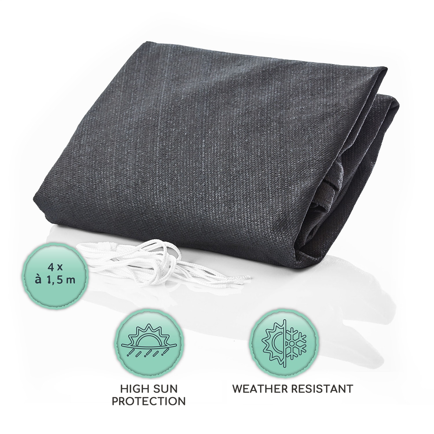rectangular awning 3x5 m with fixing rings polyester air permeable 3 x 5 m | Dark Gray