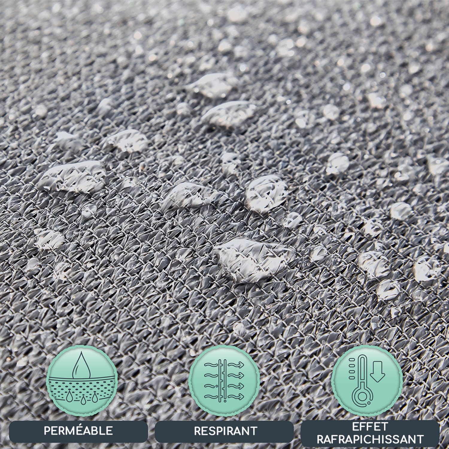 Rechthoekig zonnescherm 4x4 m met bevestigingsringen polyester luchtdoorlatend 4 x 4 m | Mid Gray