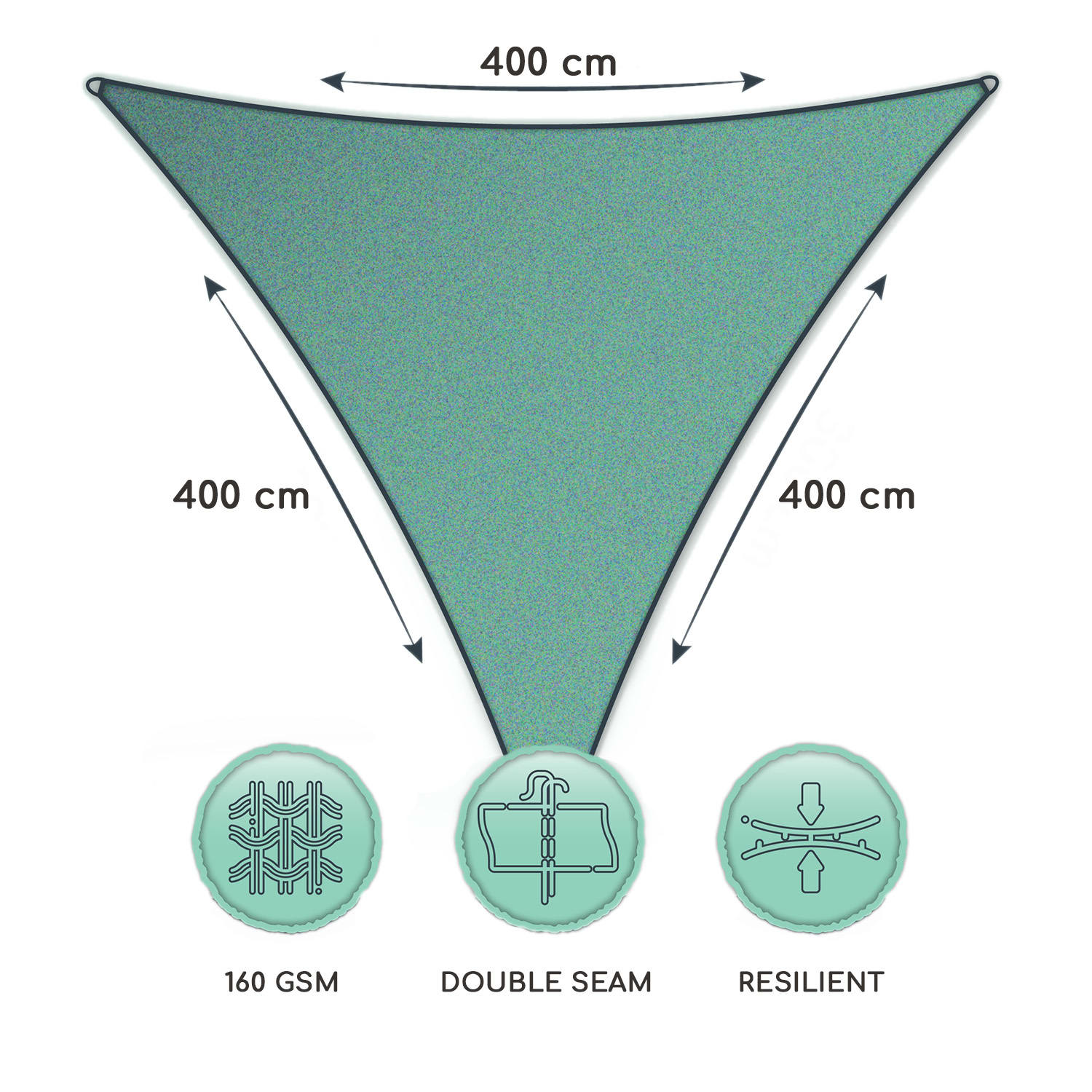 Háromszög alakú napellenző, 4 x 4 x 4 m, poliészter, légáteresztő
