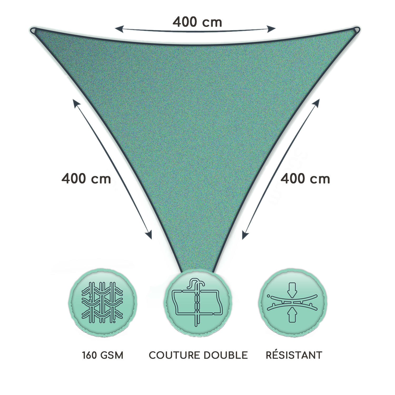 voile solaire triangulaire 4x4x4 m avec anneaux de fixation polyester perméable à l'air 4 x 4 x 4 m | Brun Sésame