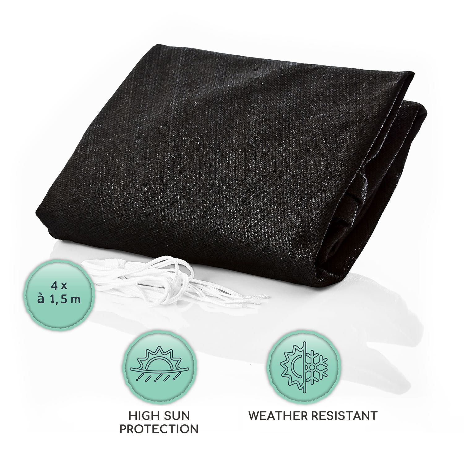rectangular awning 3 x 5 m with fixing rings polyester air permeable 3 x 5 m | Black