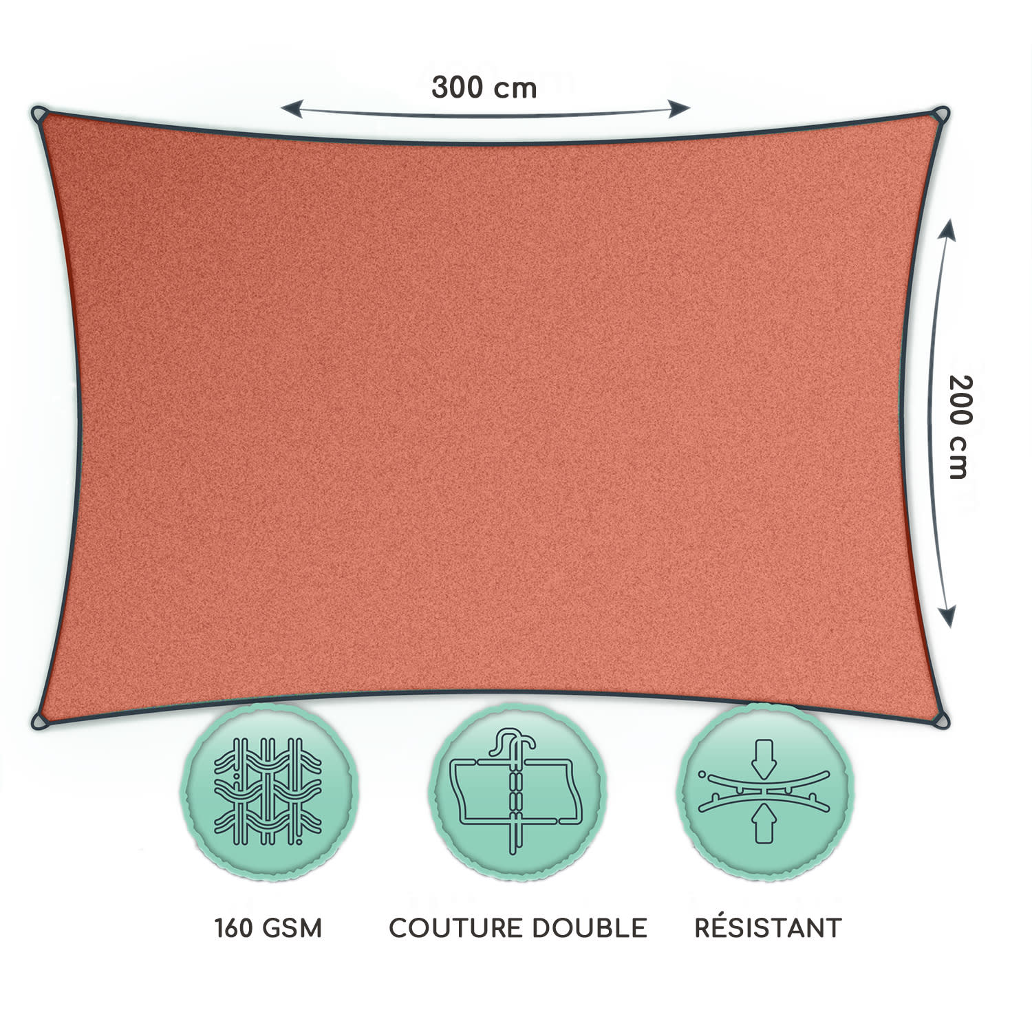 voile solaire rectangulaire 2 x 3 m polyester perméable à l'air 2 x 3 m | Tabac