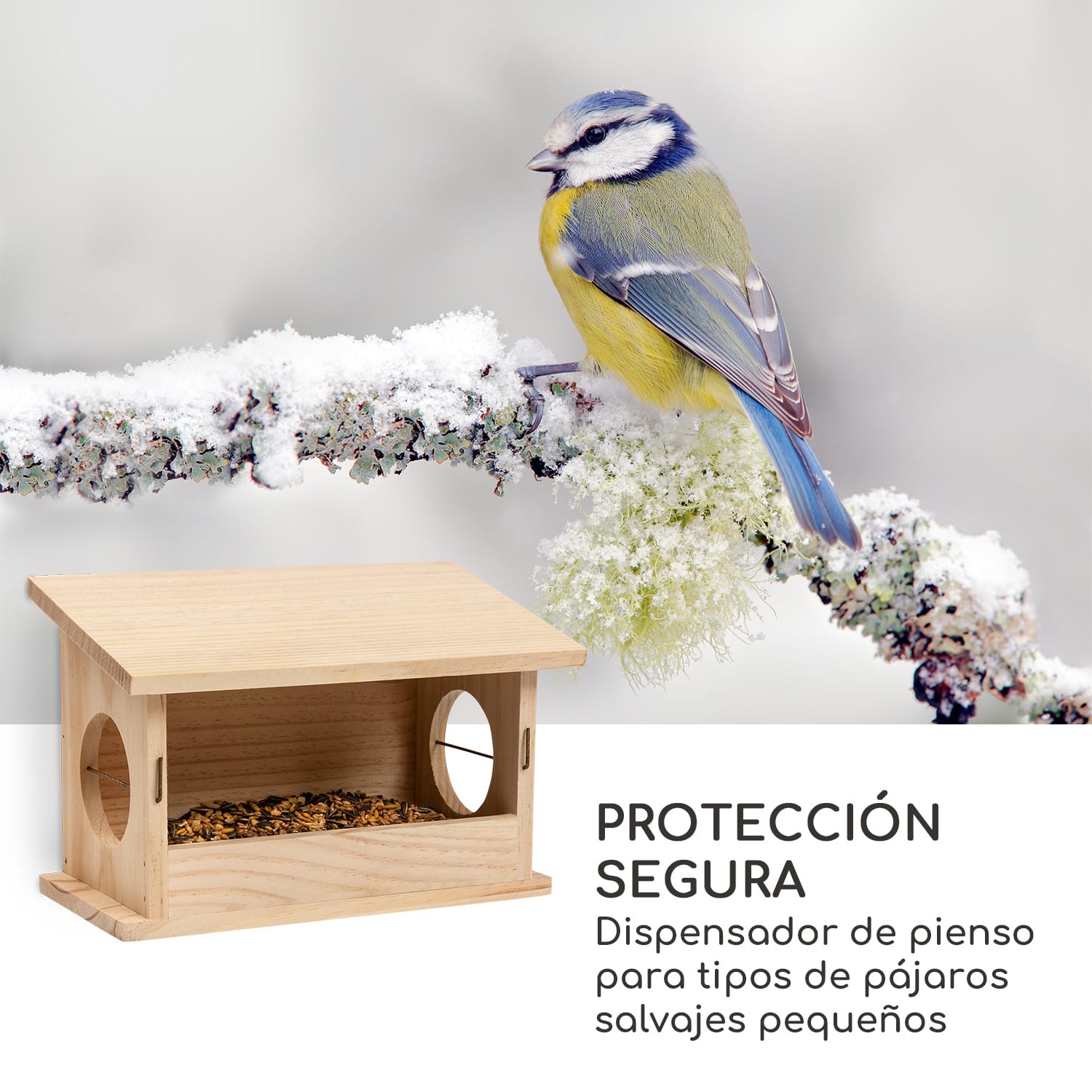 Comedero para pájaros de madera natural sin tratar y con cuerda para colgar, listo para ser montado 