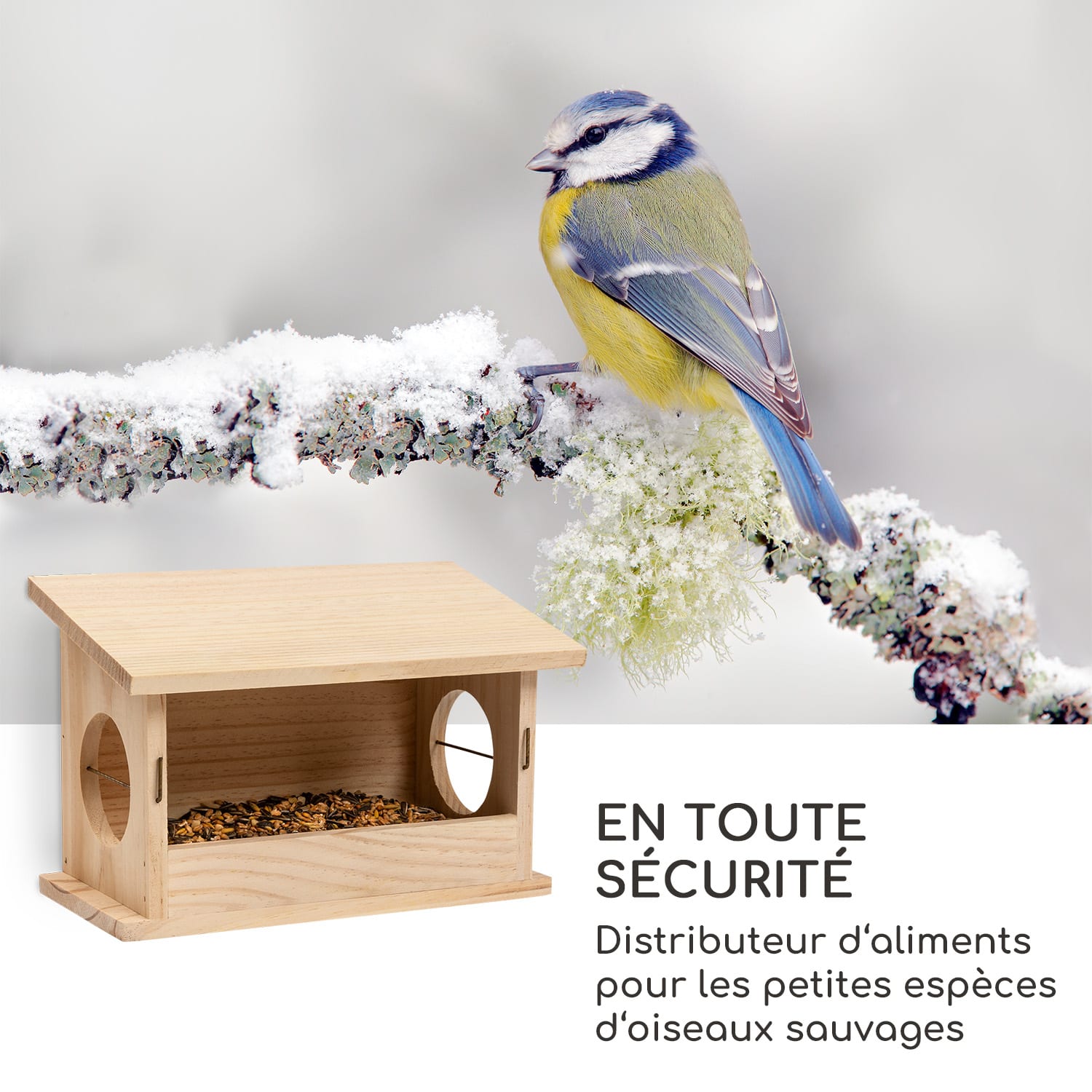 Mangeoire pour oiseaux en bois naturel non traité Cordon de suspension Prêt à l'emploi 