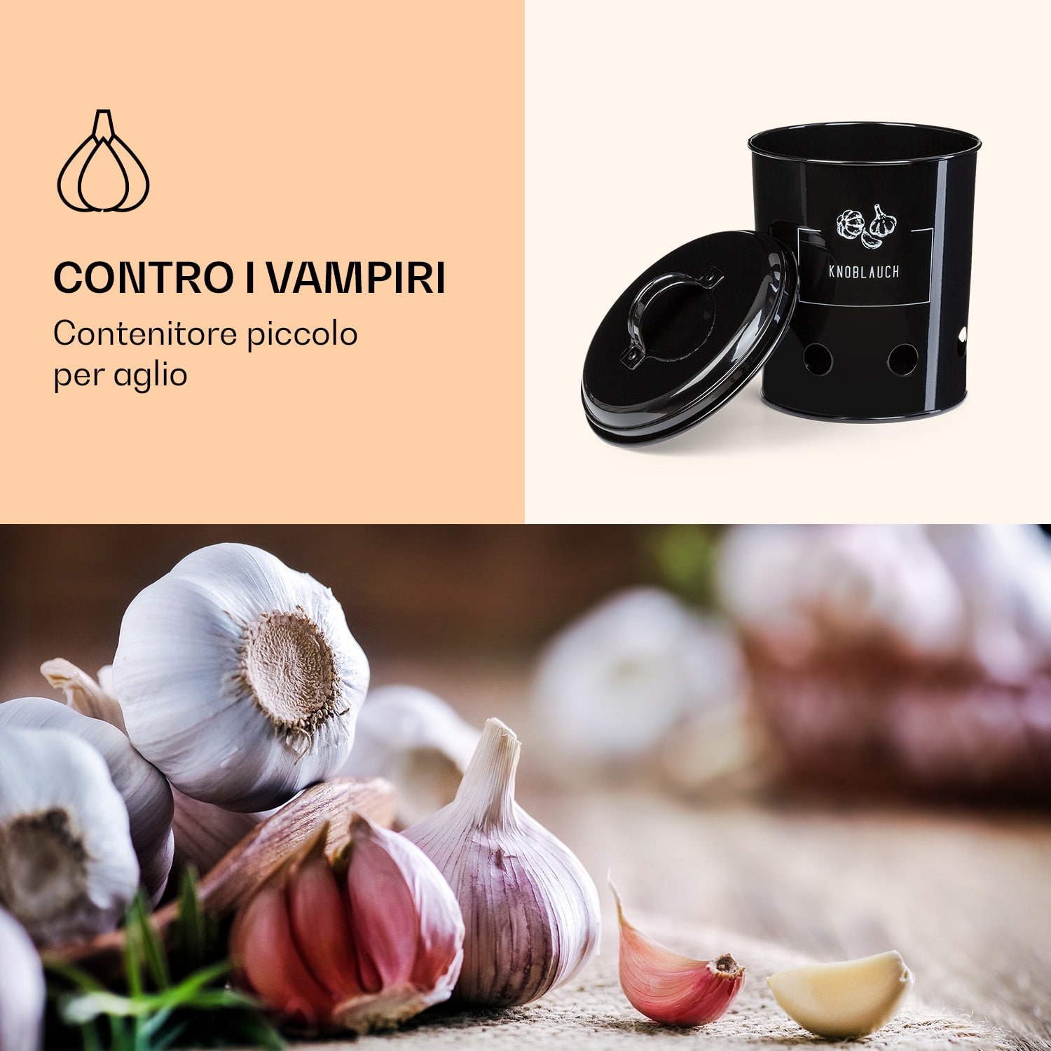 Set di 3 contenitori di stoccaggio, lamiera metallica, legno, rotondi, coperchi 