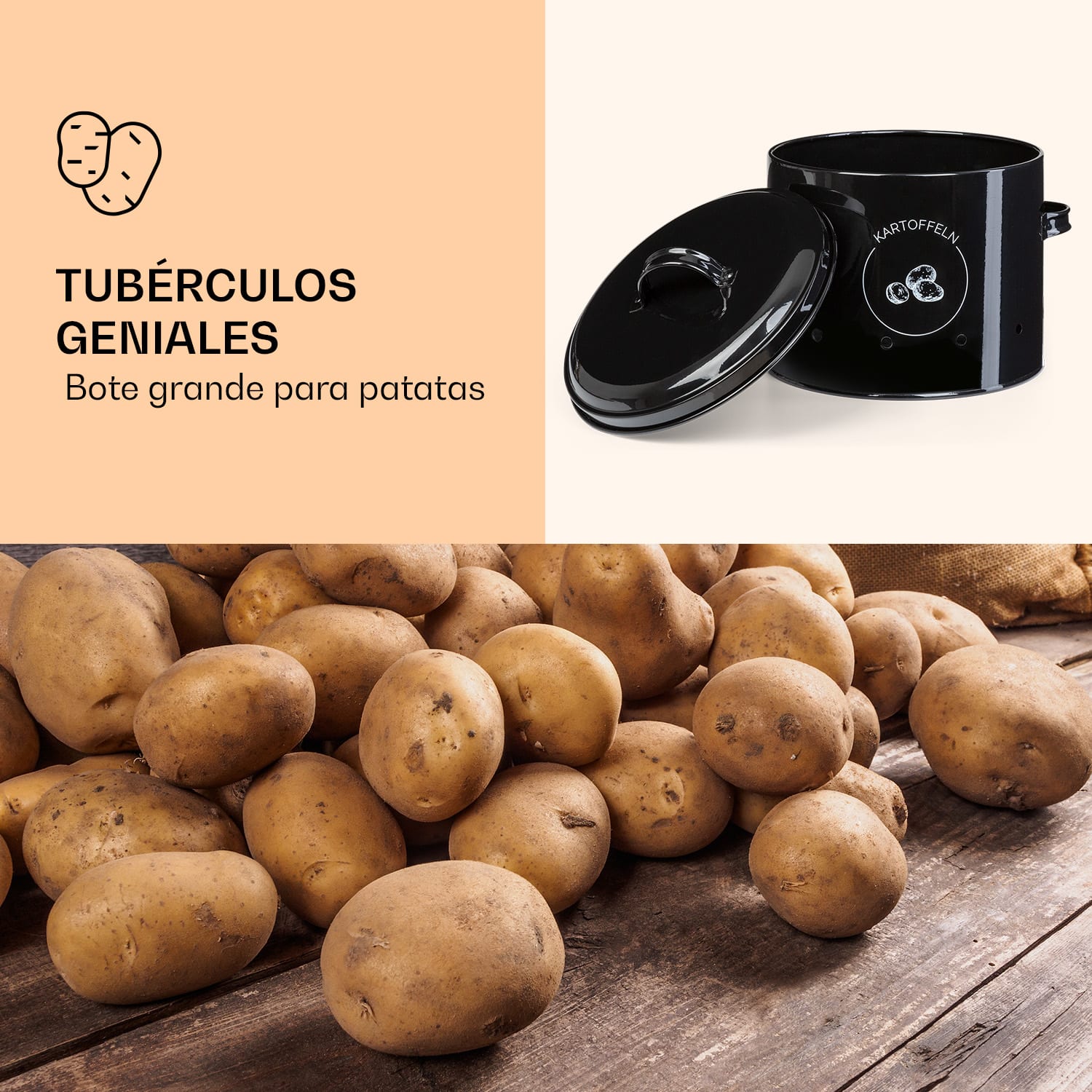 Juego de 3 recipientes Chapa metálica redonda Tapa 3er-Set | Negro