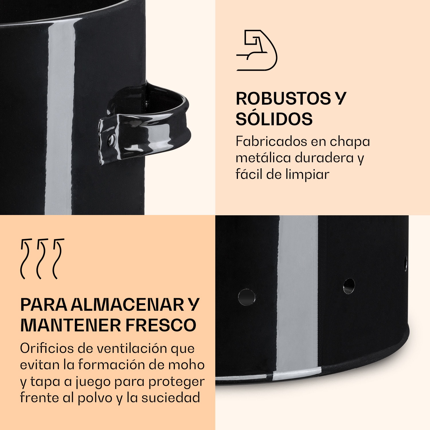 Juego de 3 recipientes Chapa metálica redonda Tapa 3er-Set | Negro
