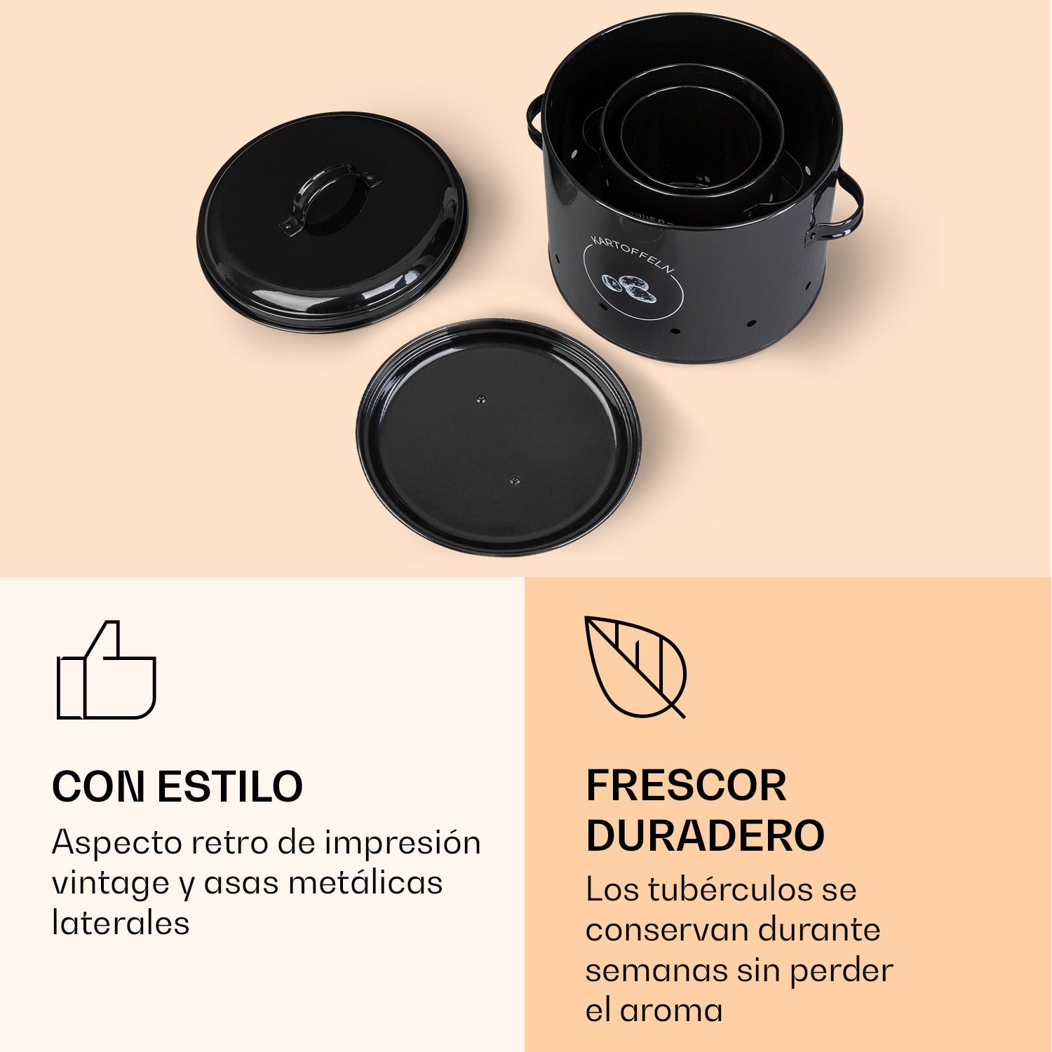 Juego de 3 recipientes Chapa metálica redonda Tapa 3er-Set | Negro