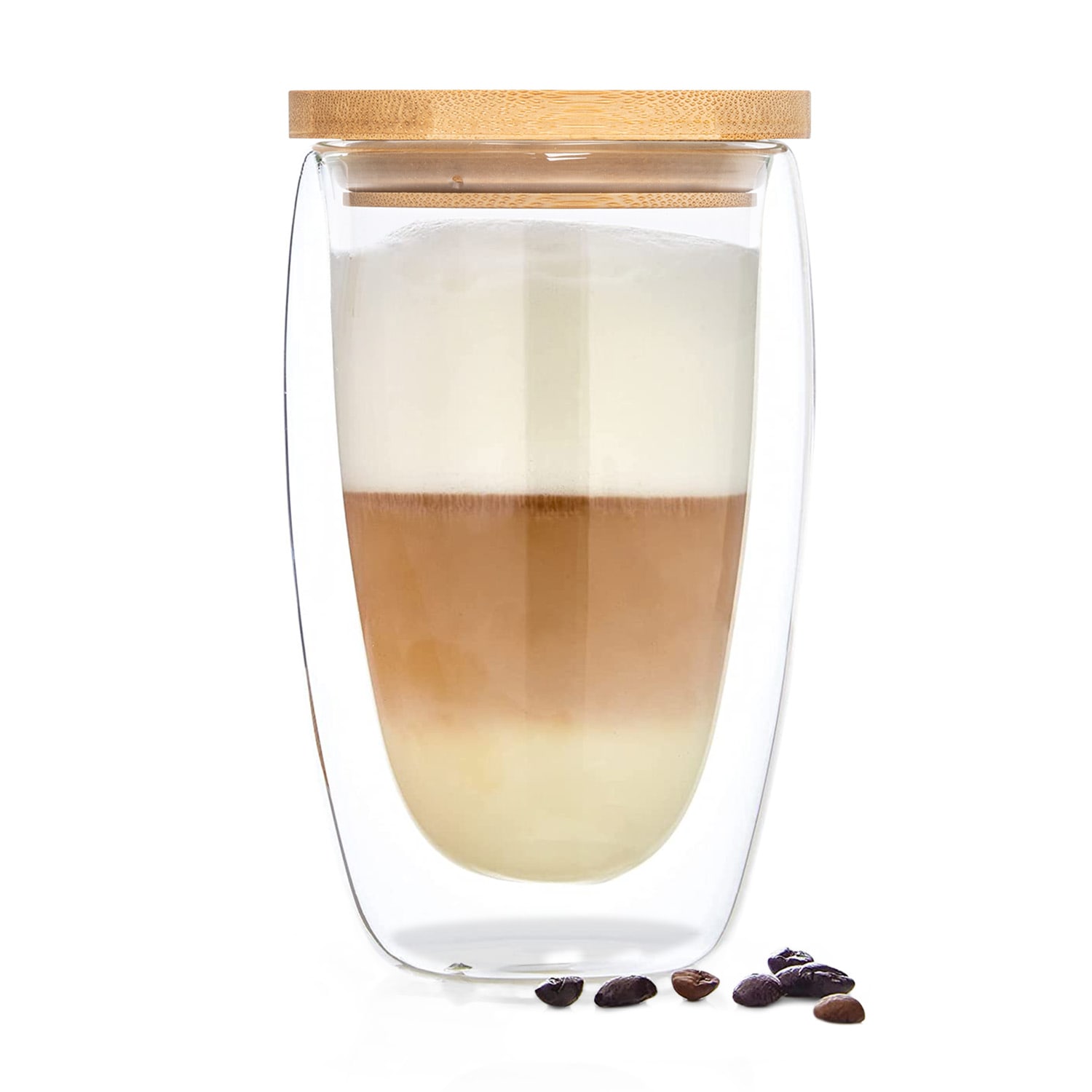 Coffee Glass with Lid 400 ml Handmade Borosilicate Glass Bamboo L