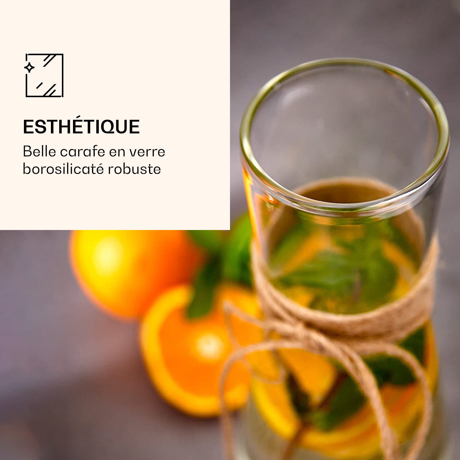 Carafe de verre avec couvercle en bambou Verre borosilicaté résistant à la chaleur 1500 ml