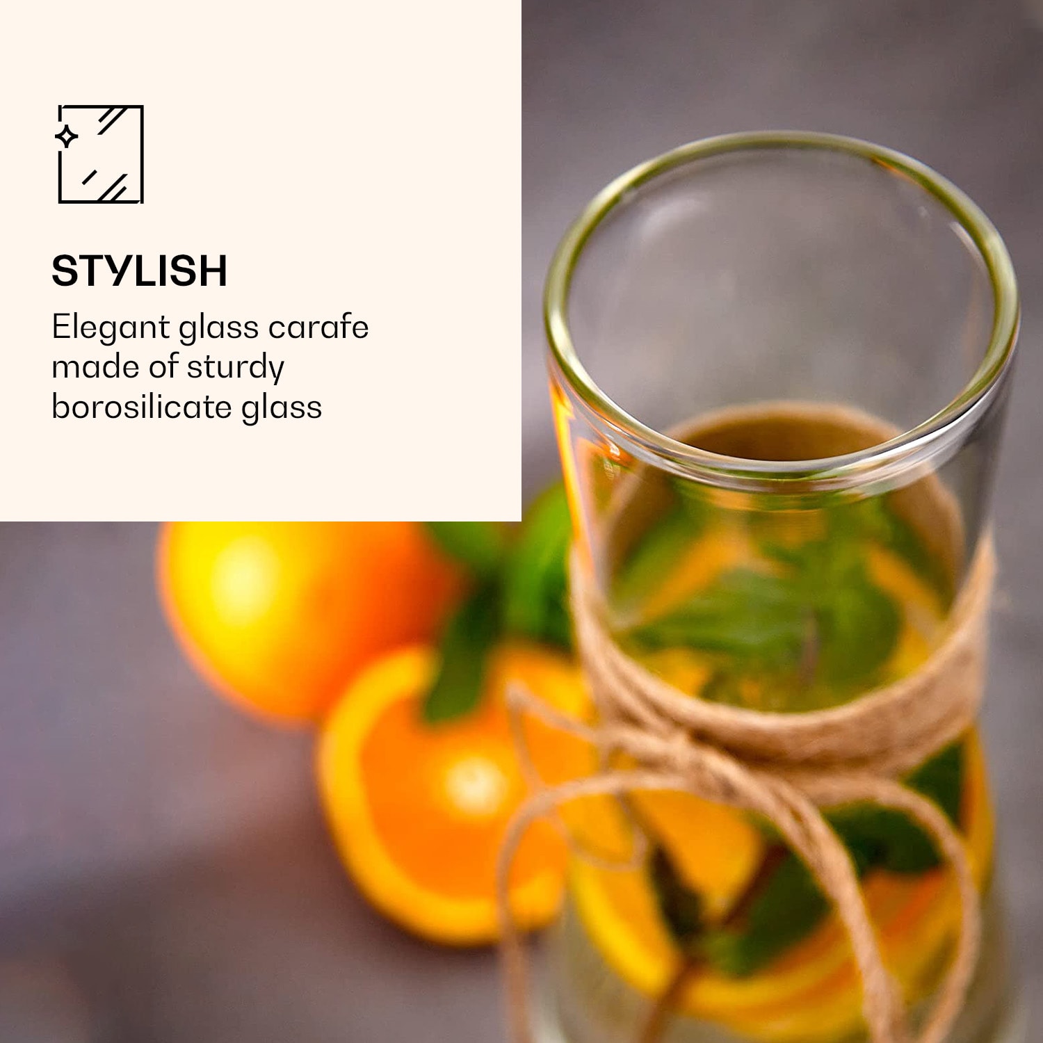 Стъклена гарафа с бамбуков капак, боросиликатно стъкло, топлоустойчива 1000 ml