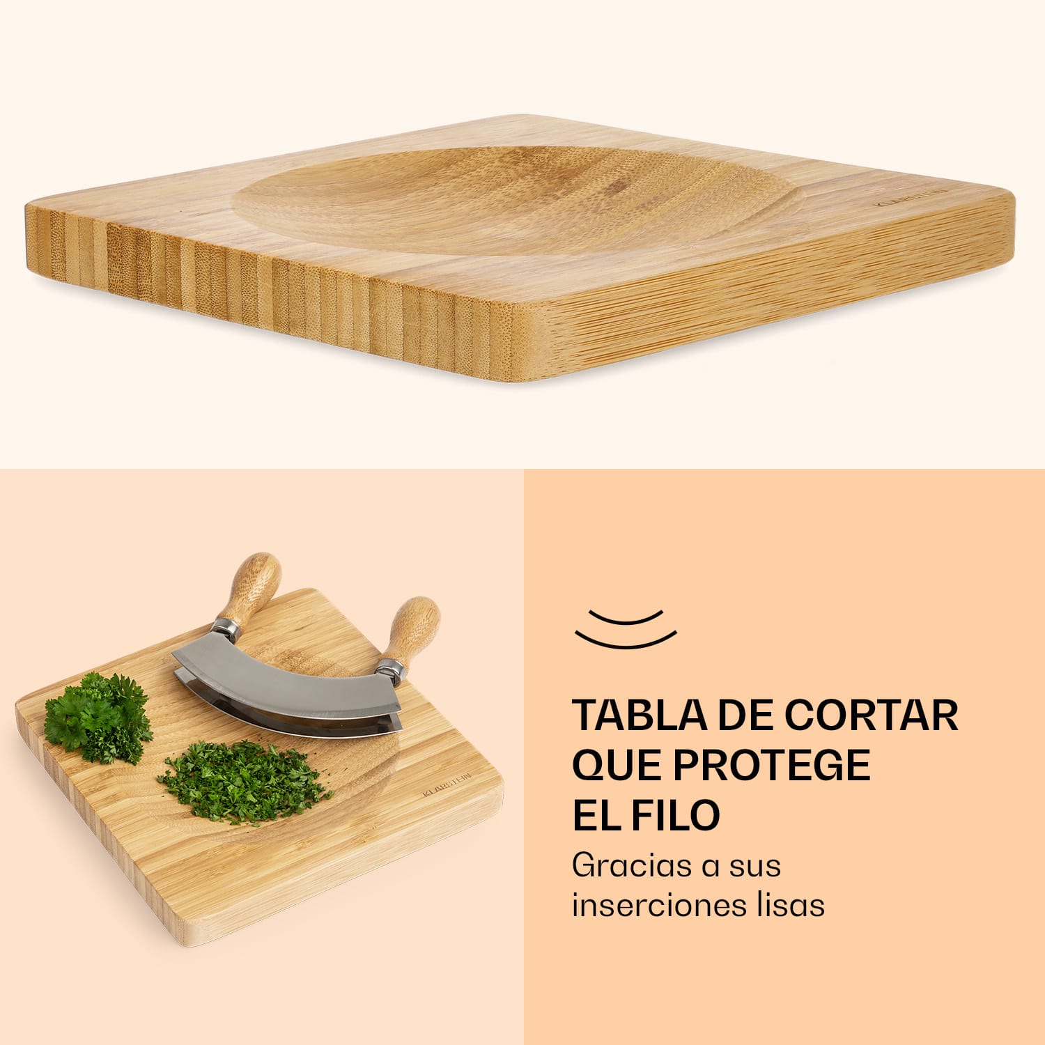 Tabla para picar hierbas con tajadera de dos hojas 20 x 2 x 20 cm Bambú 