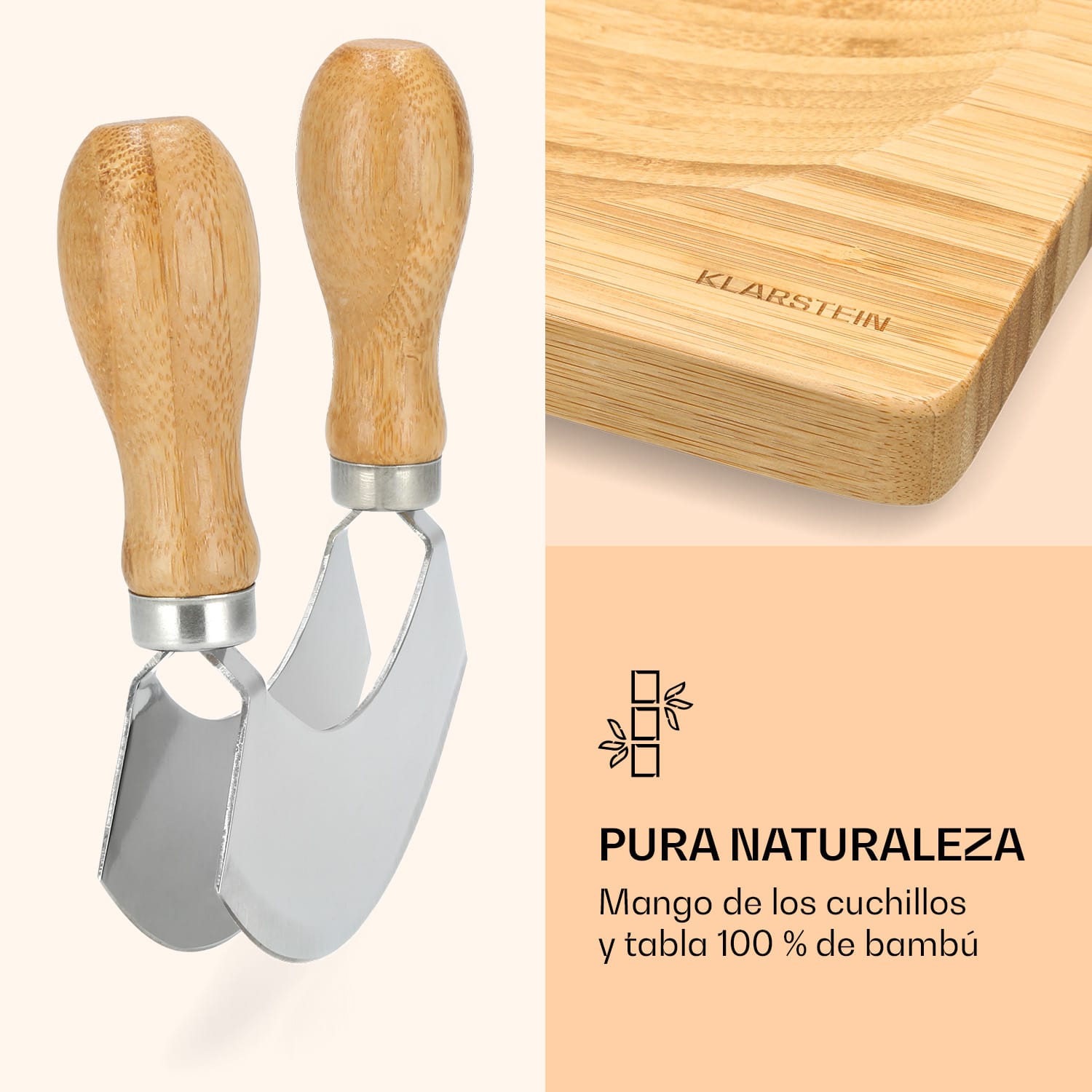 Tabla para picar hierbas con tajadera de dos hojas 20 x 2 x 20 cm Bambú 