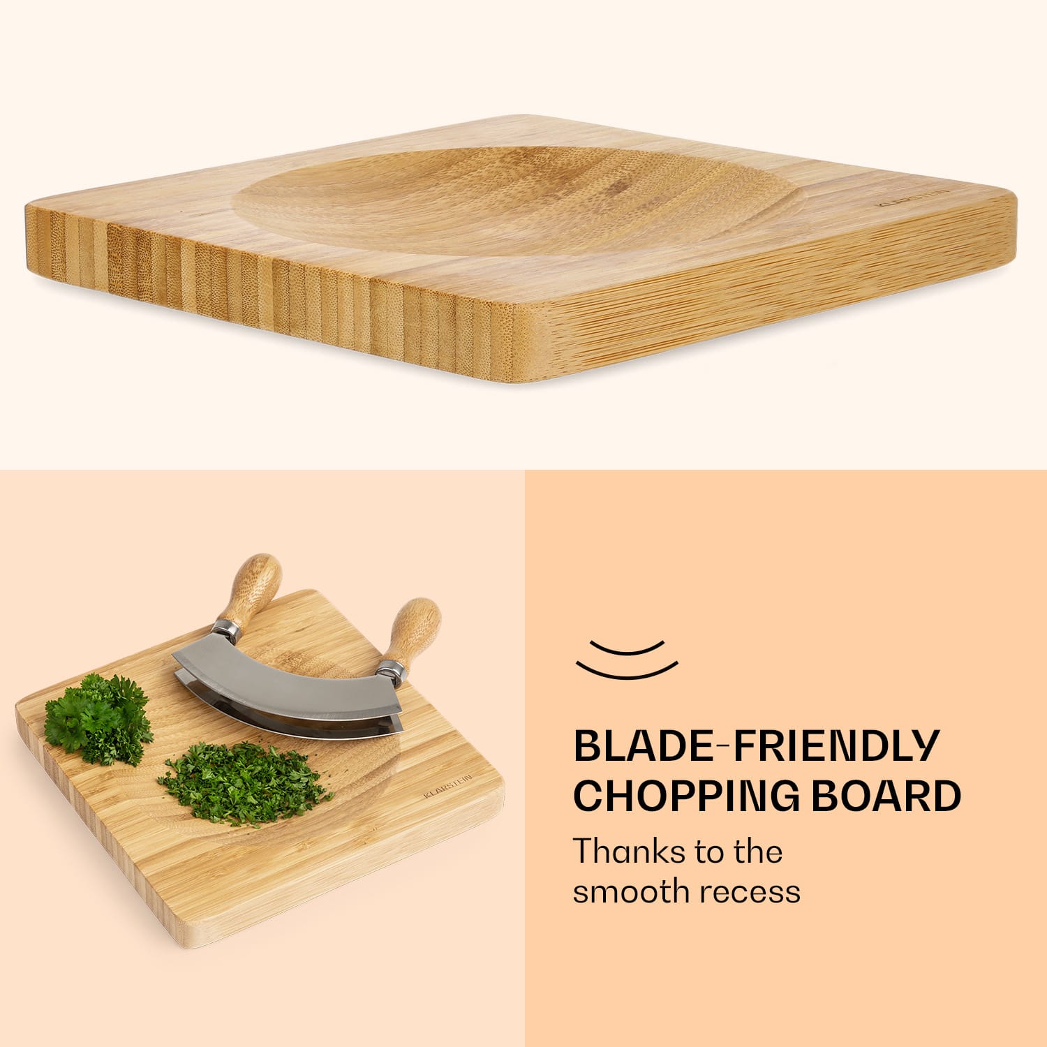 Herb Board incl. Chopping Knife with Two Blades 20 x 2 x 20 cm Bamboo 
