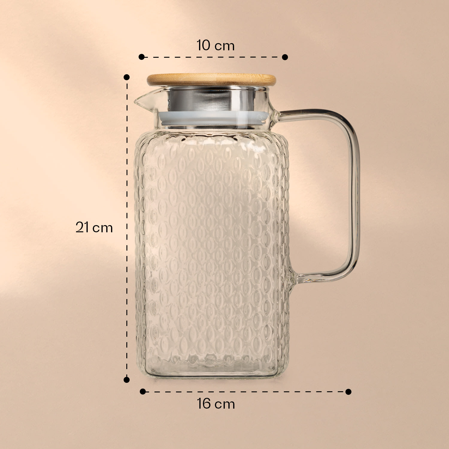 Kancsó, boroszilikát üveg, bambusz fedél, szűrő tartozék, szilikongyűrű 1500 ml