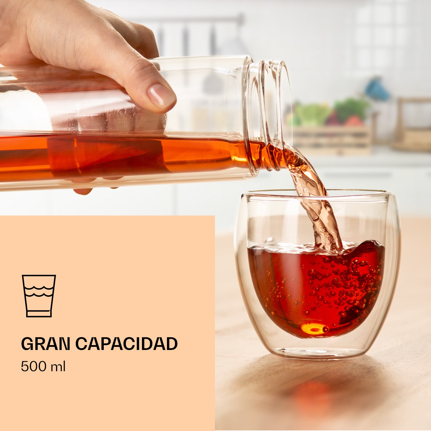 Botella de té con tapa y colador 500 ml tapa de bambú vidrio de doble pared con funda 