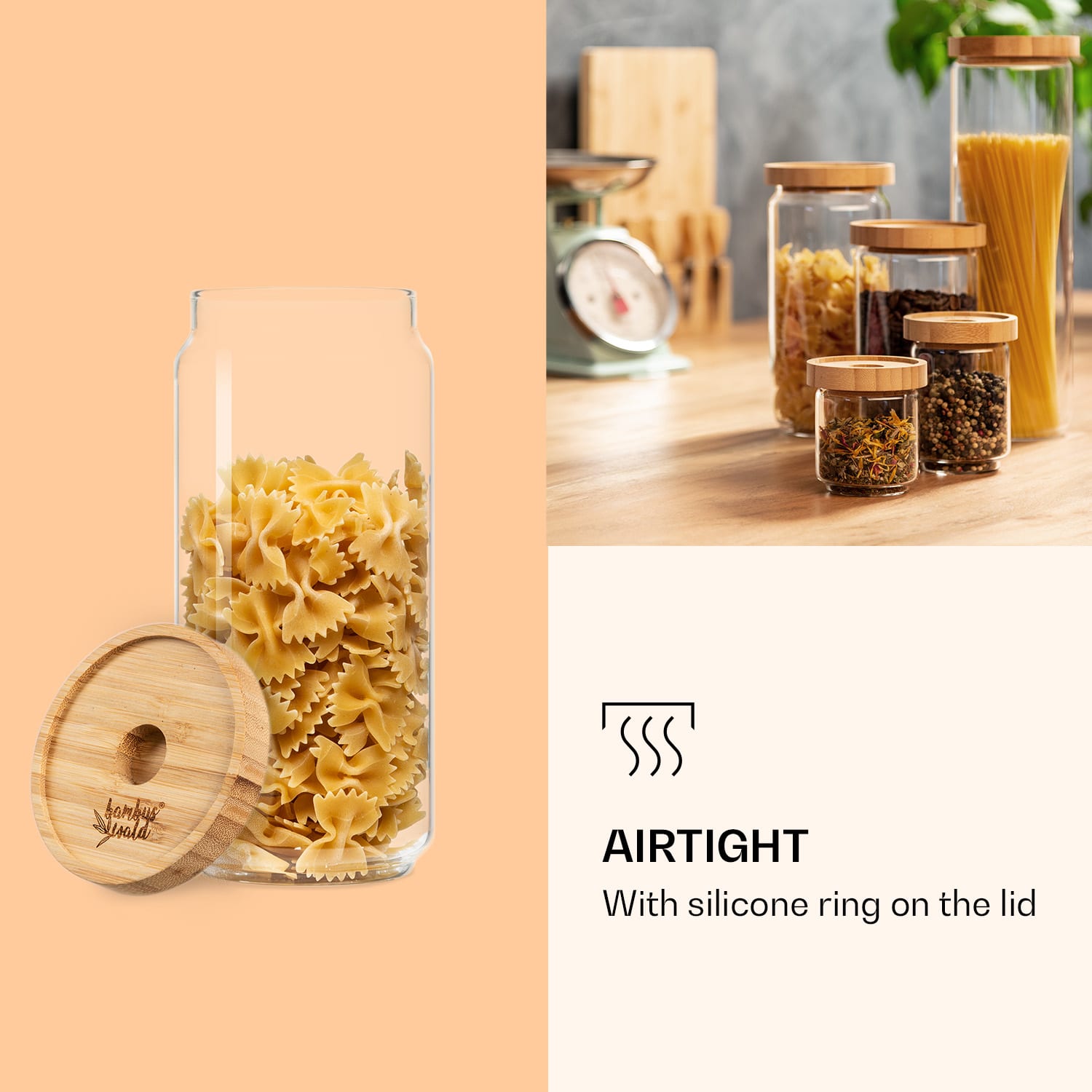 Съд за съхранение, с бамбукова запушалка, 1000 мл, плътно затваряне 1000 ml