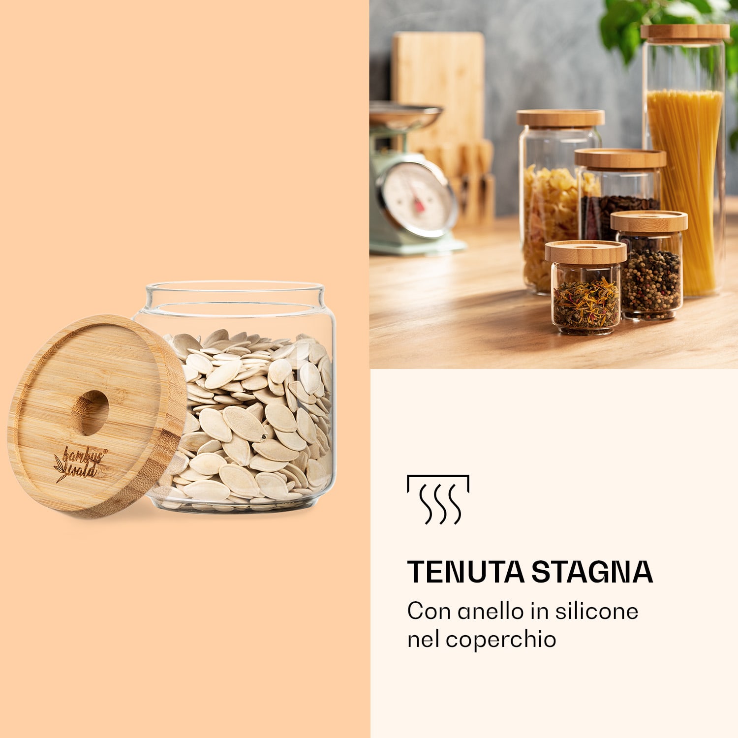 Barattolo impilabile con coperchio di bambù, 500 ml, ermetico 500 ml