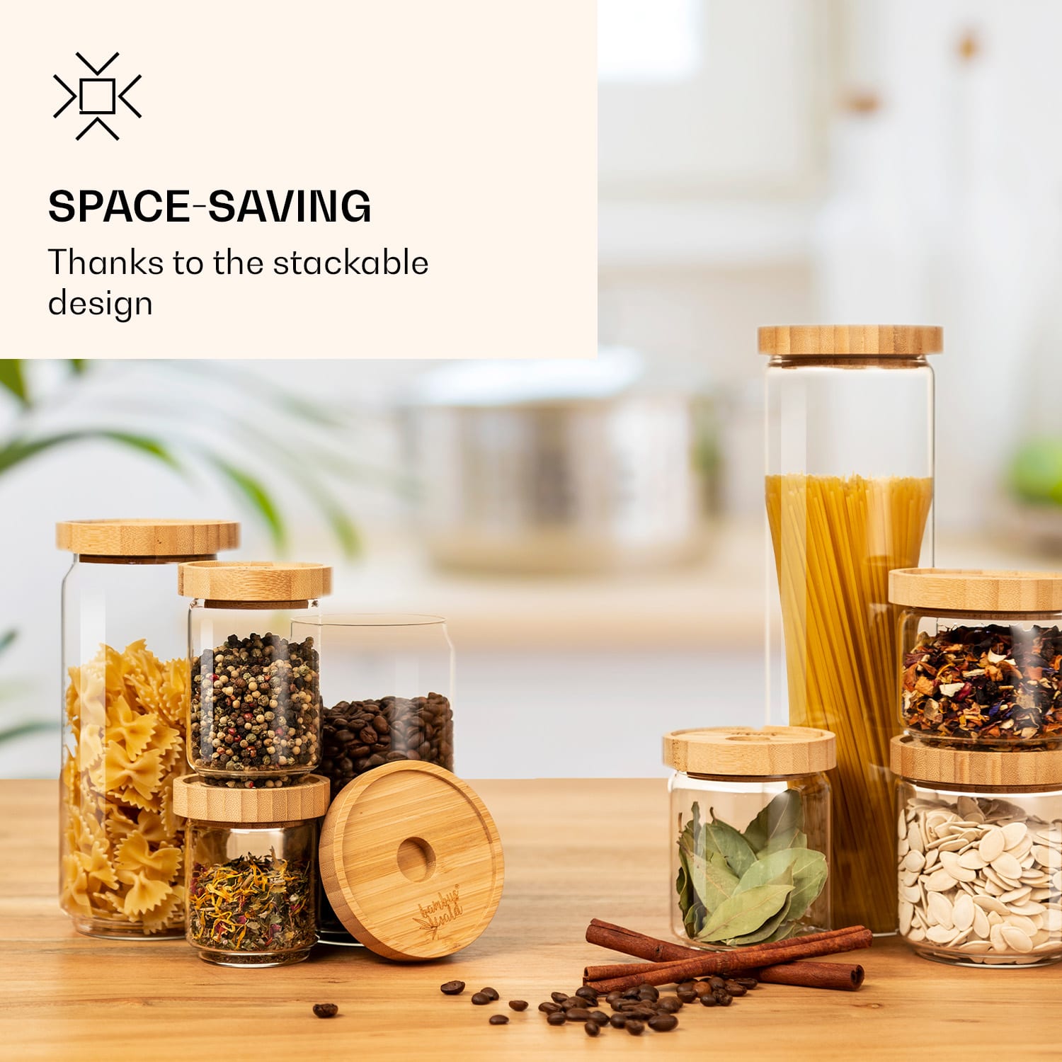 Stacking glass with bamboo lid 500 ml stackable airtight 500 ml
