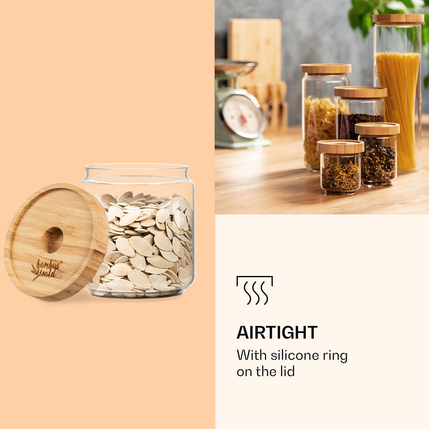 Stacking glass with bamboo lid 500 ml stackable airtight 500 ml