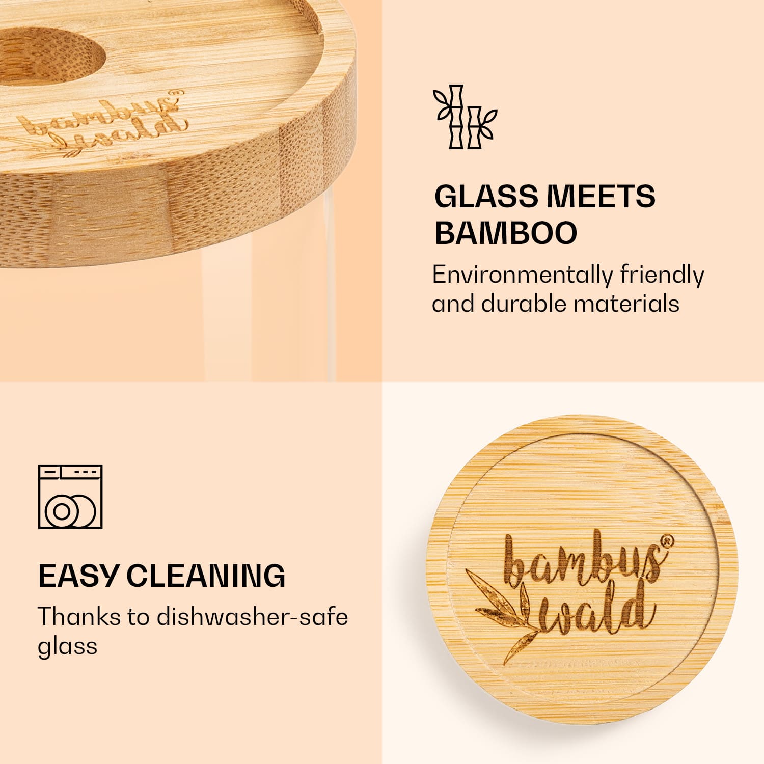 Tárolóedény, bambusz fedéllel, 300 ml, egymásra helyezhető, légmentesen zárható 300 ml