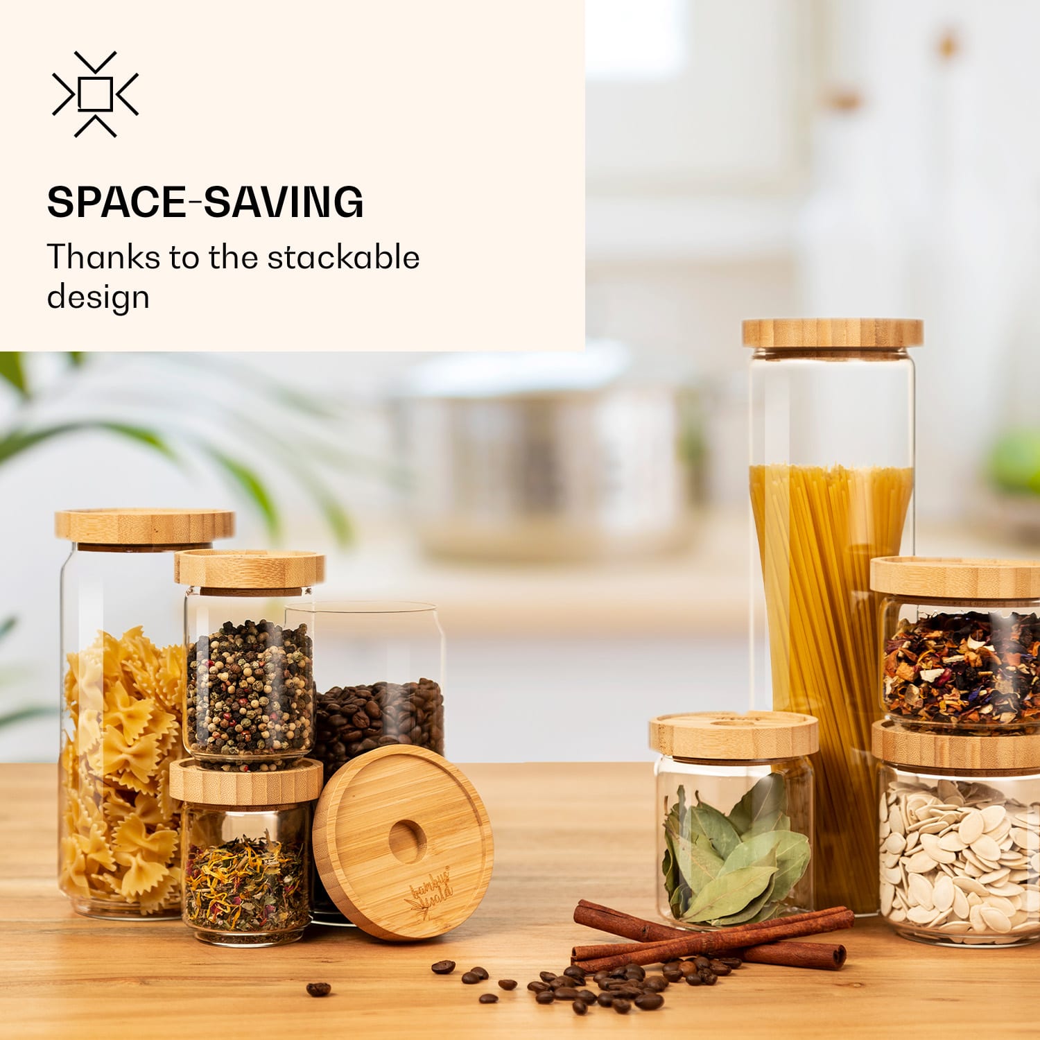 Съд за съхранение, с бамбукова запушалка, 800 мл, плътно затваряне 