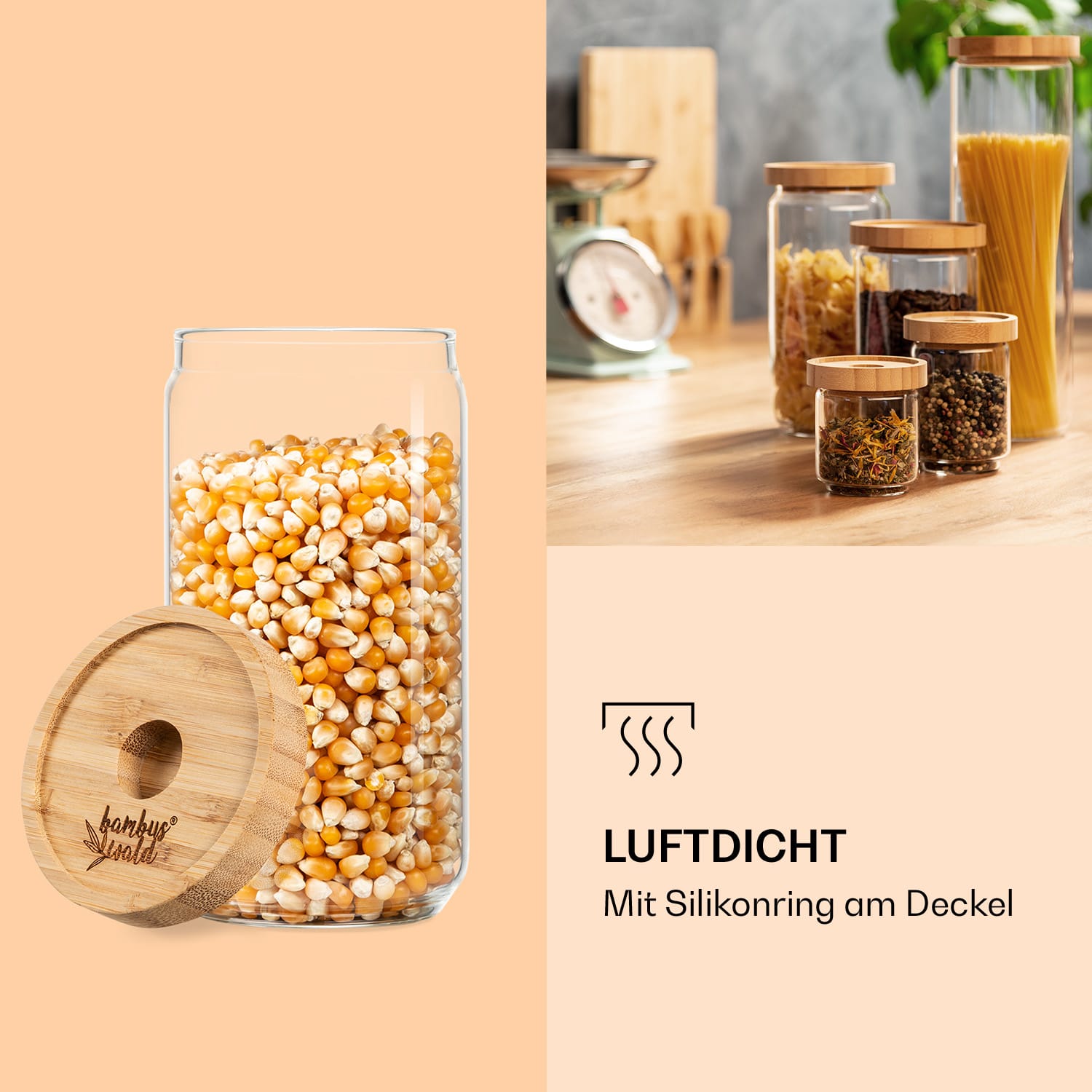 Bocal empilable avec couvercle en bambou 580 ml empilable hermétique 580 ml