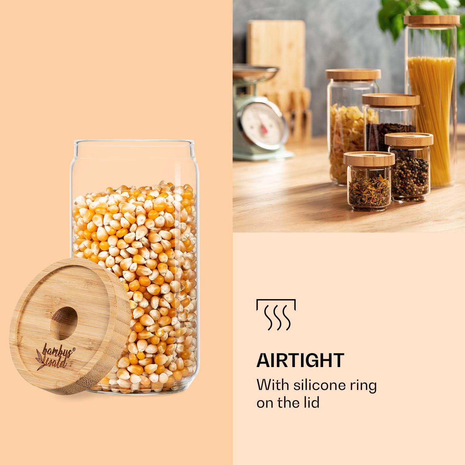 Stapelbart glas med bambulock 580 ml lufttätt 580 ml