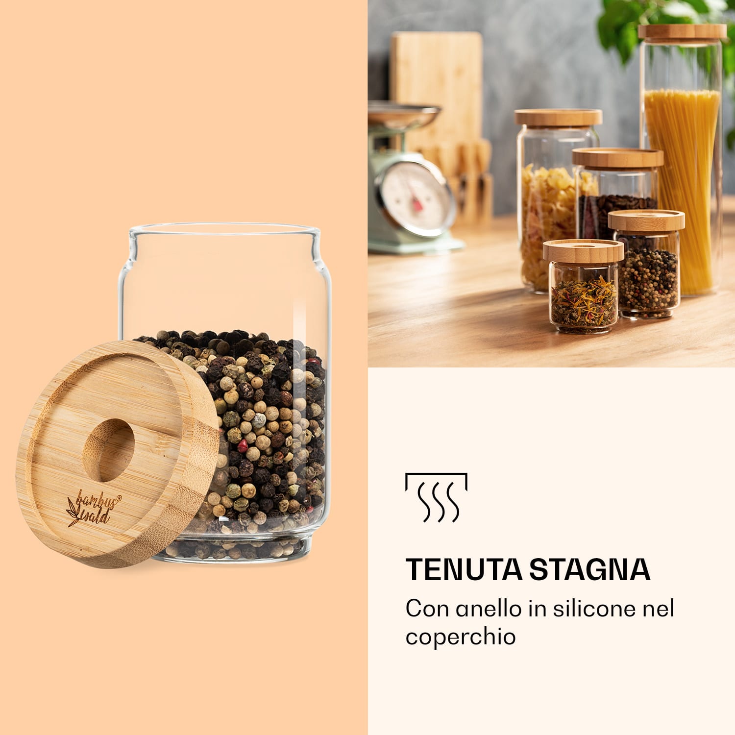 Barattolo impilabile con coperchio di bambù, 250 ml, ermetico 250 ml